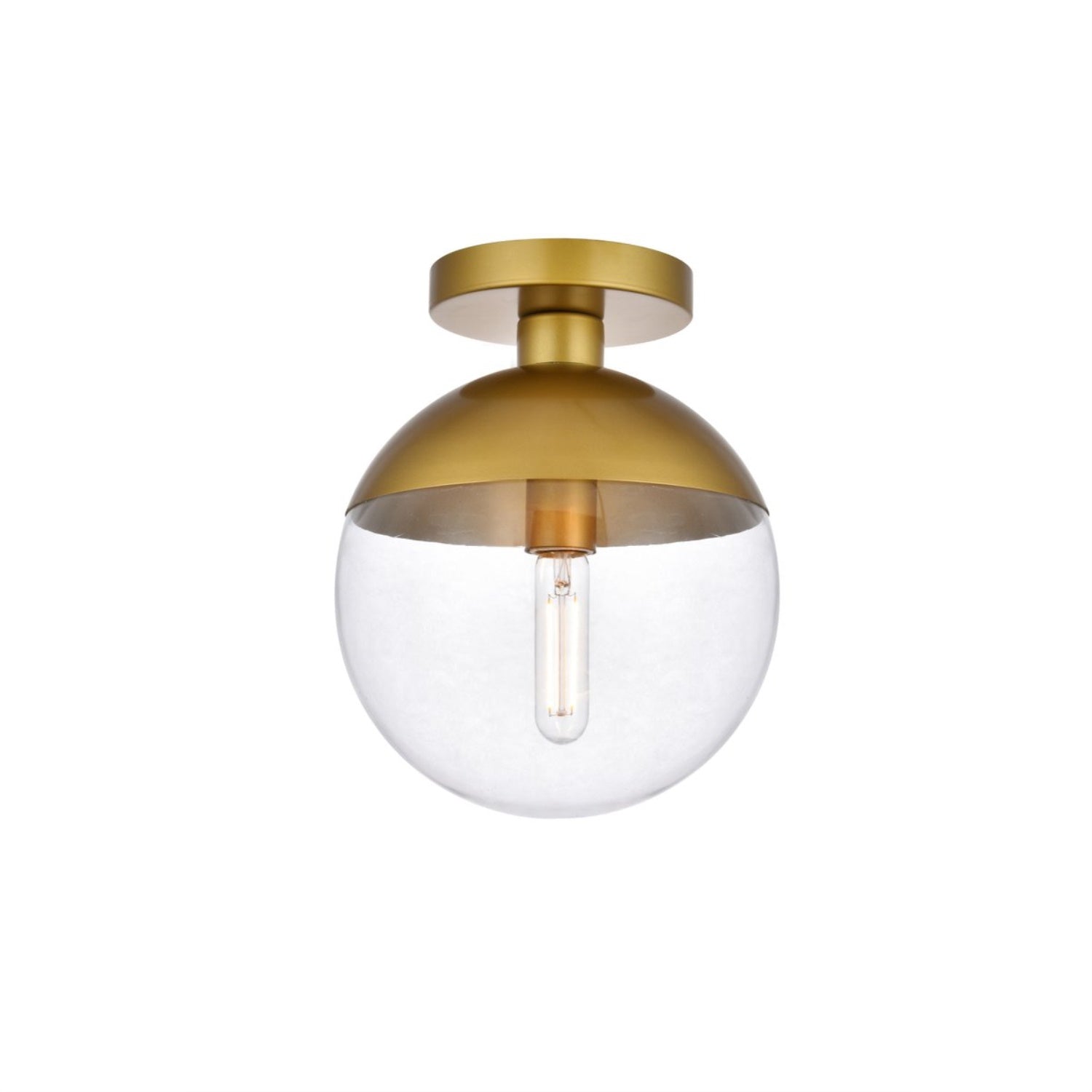 Living District Eclipse Flush Mount Light, 1-Light, Metal & Glass, Brass Finish, Model LD6067BR