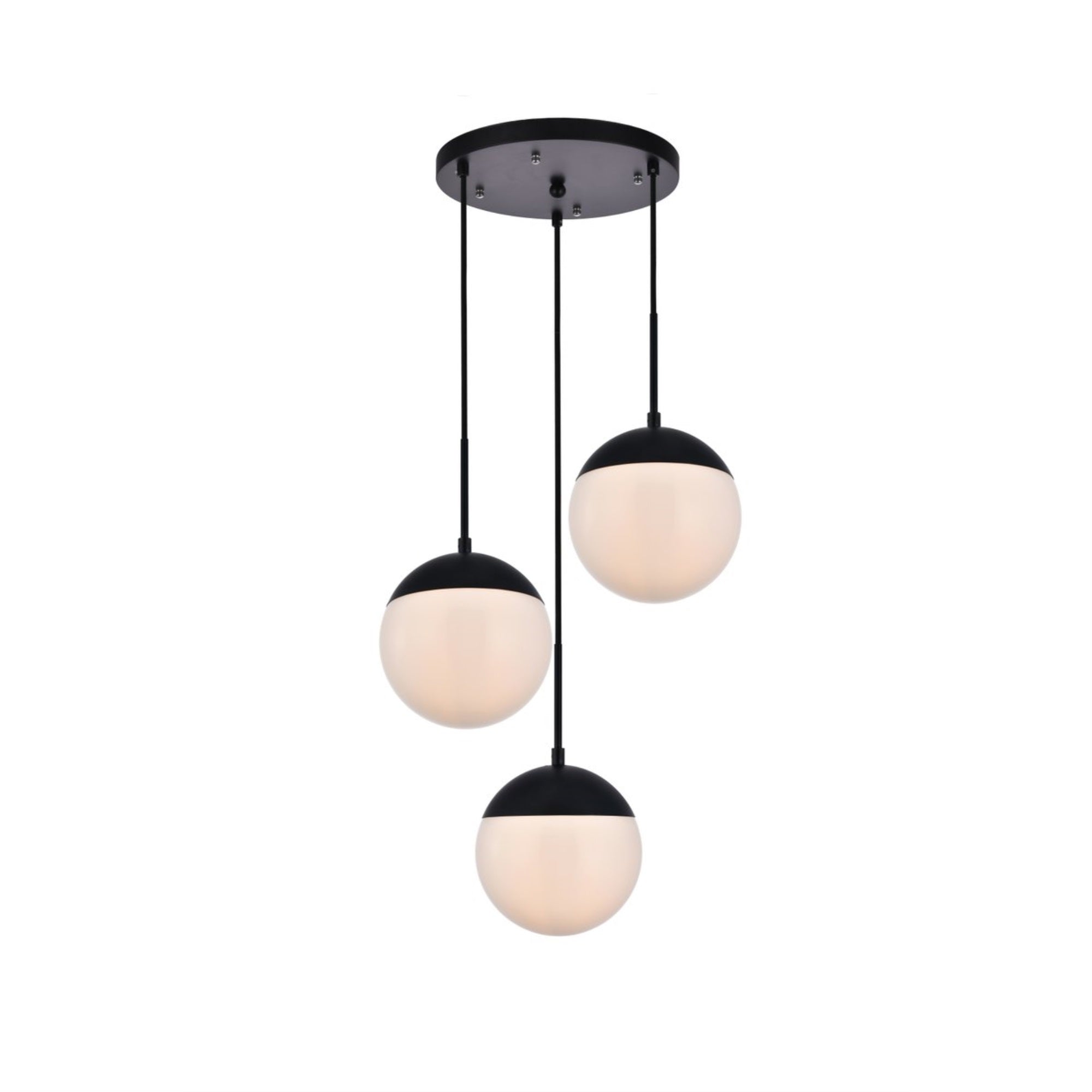 Living District Black Pendant Light, 3 Lights, Frosted White Glass, 18inW x 9inH, Model LD6068BK