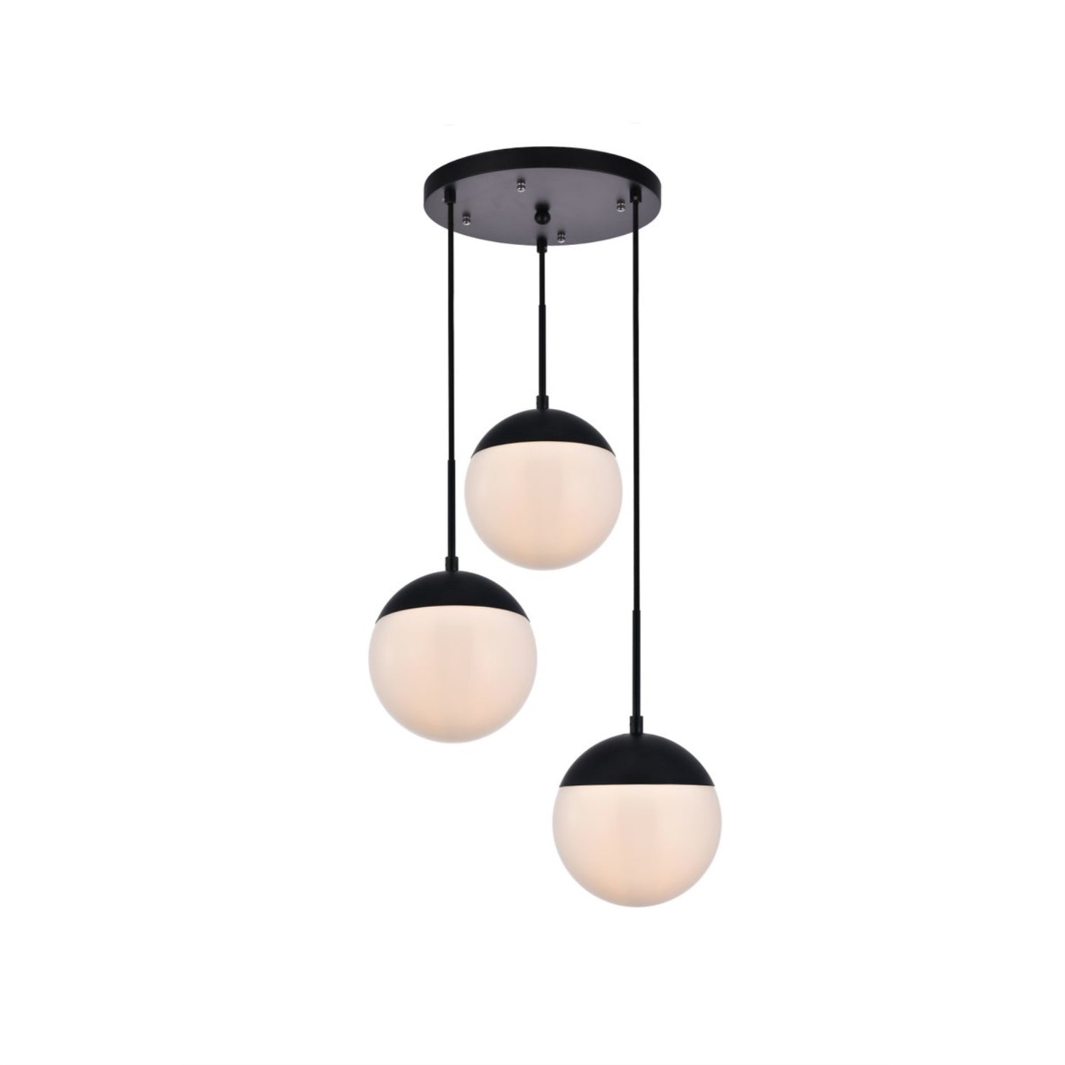 Living District Black Pendant Light, 3 Lights, Frosted White Glass, 18inW x 9inH, Model LD6068BK