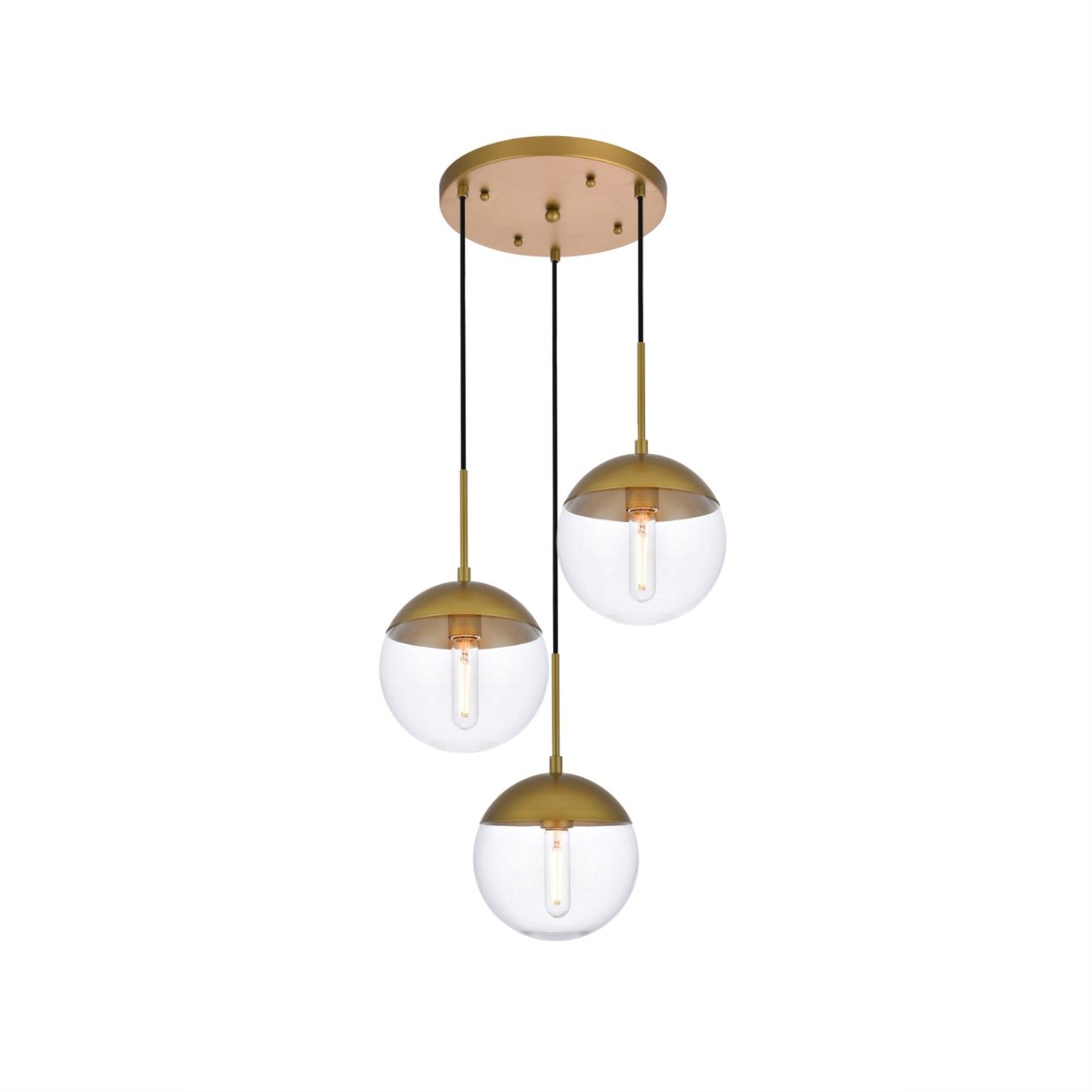 Elegant Lighting Brass Pendant Light - Living District Eclipse 3 Lights, Clear Glass, Model LD6073BR