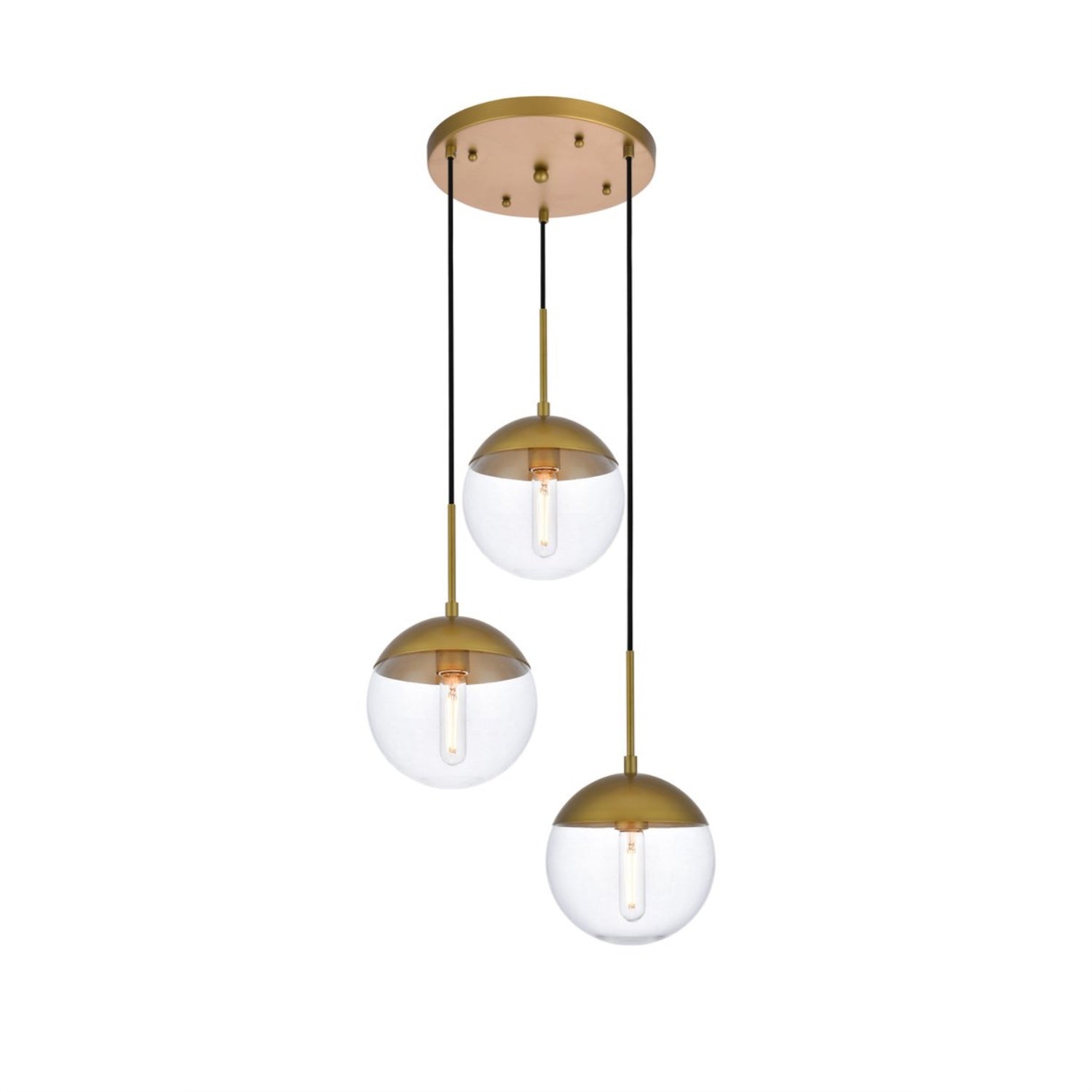 Elegant Lighting Brass Pendant Light - Living District Eclipse 3 Lights, Clear Glass, Model LD6073BR