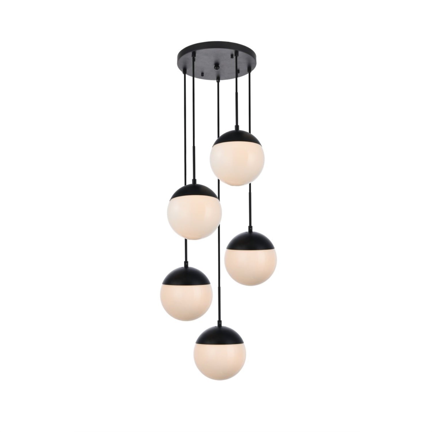Elegant Lighting 5-Light Pendant, Metal & Glass, Black/Frosted White, Model LD6074BK