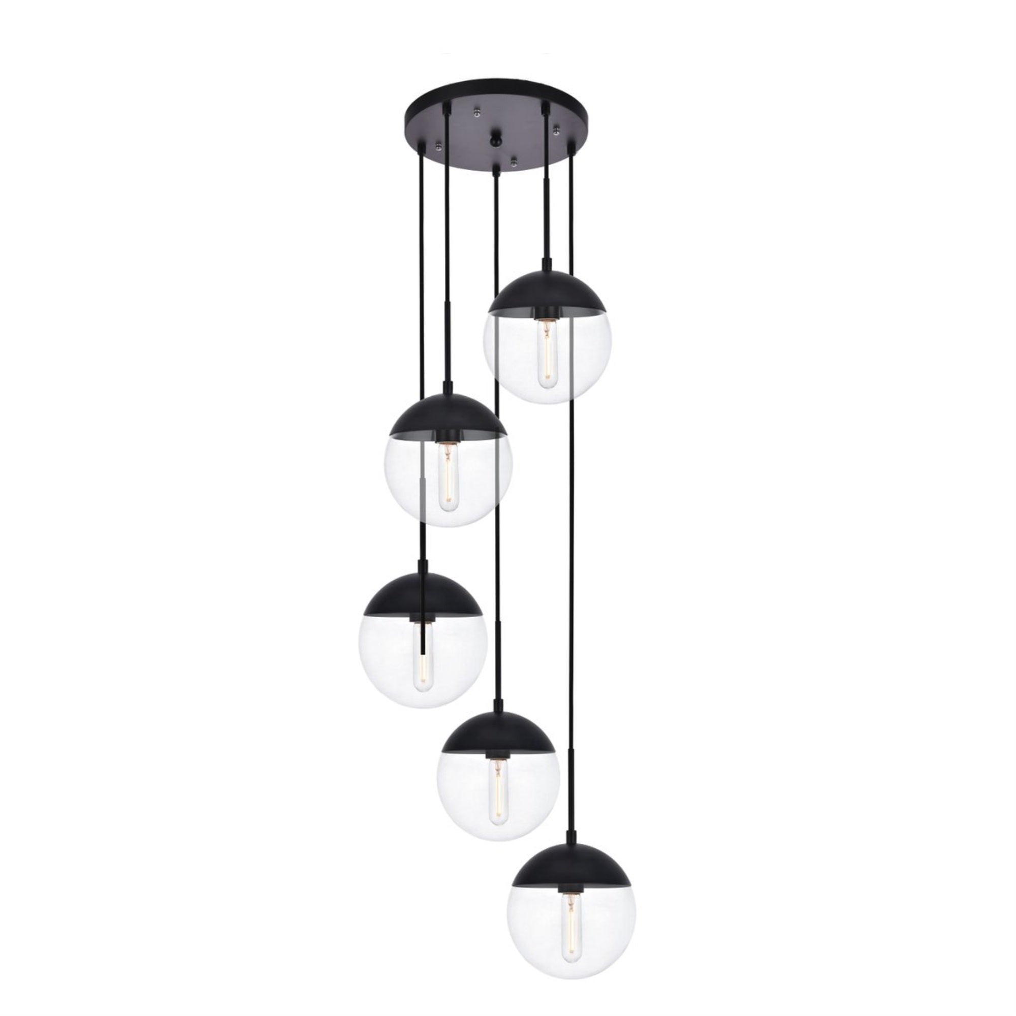Living District 5-Light Pendant Light, Metal & Glass, Black/Clear, Model LD6075BK