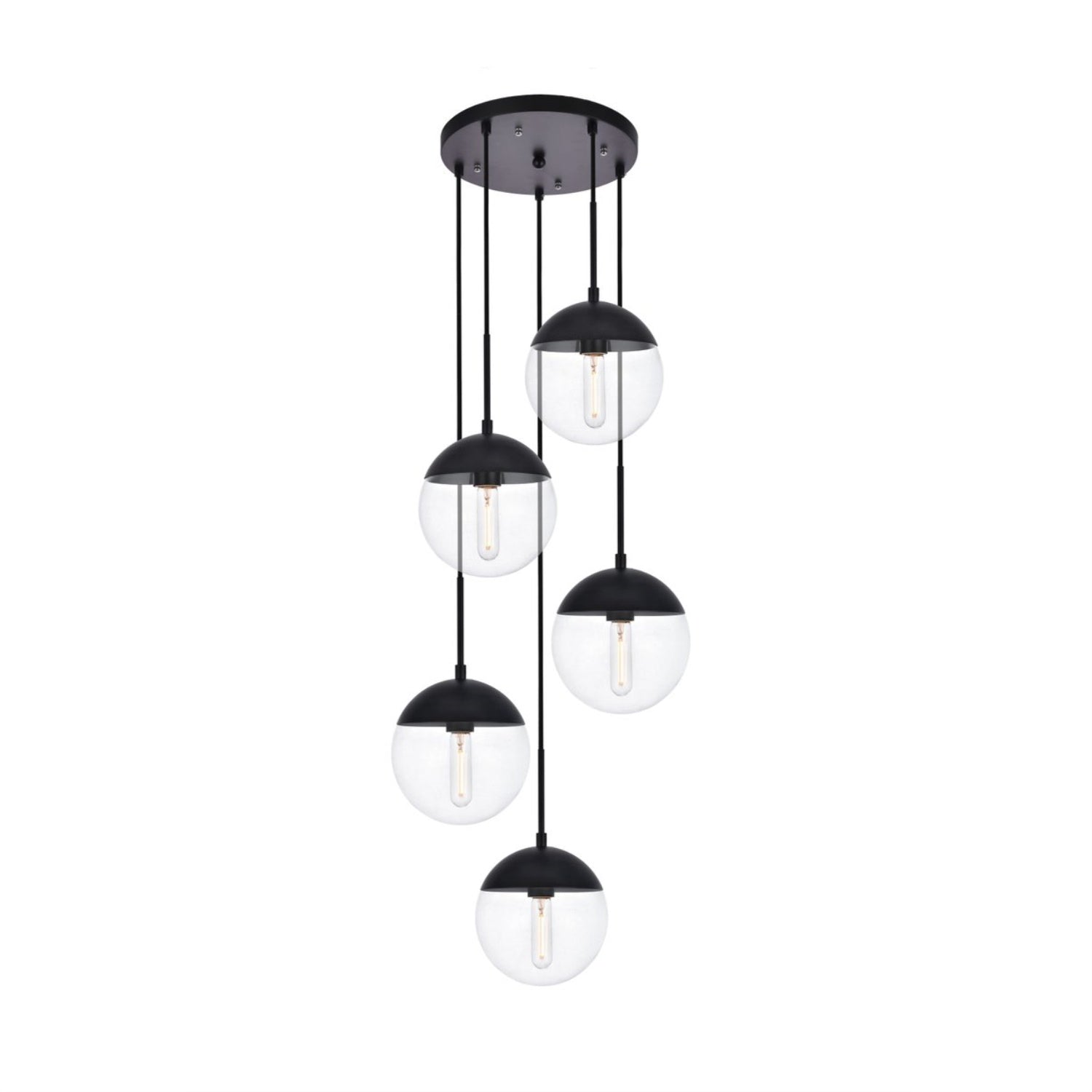Living District 5-Light Pendant Light, Metal & Glass, Black/Clear, Model LD6075BK
