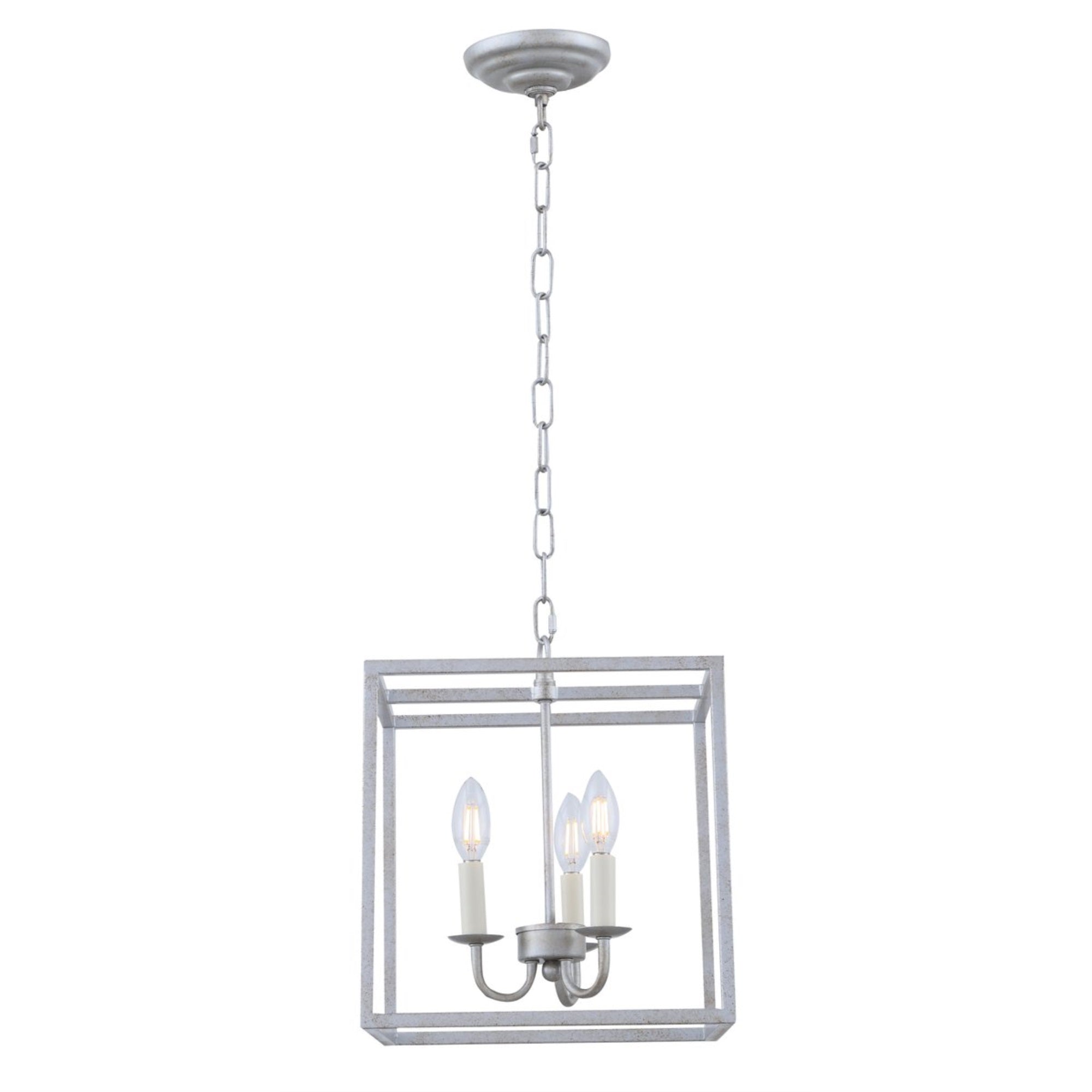 Living District Vintage Silver 3-Light Ceiling Pendant - Modern Home Decor, 12"W X 13.75"H