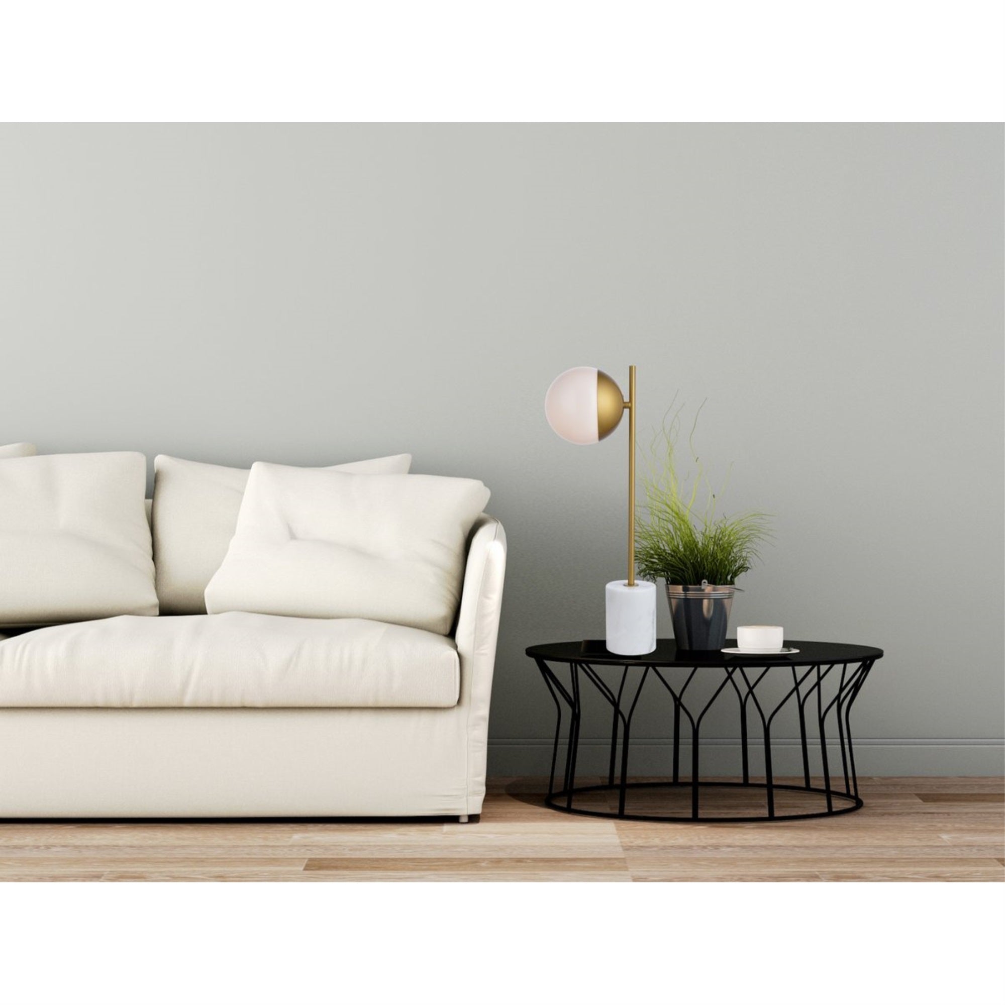 Elegant Lighting Brass Table Lamp, LD6108BR, 1 Light, Frosted White Glass, White/Brass Finish