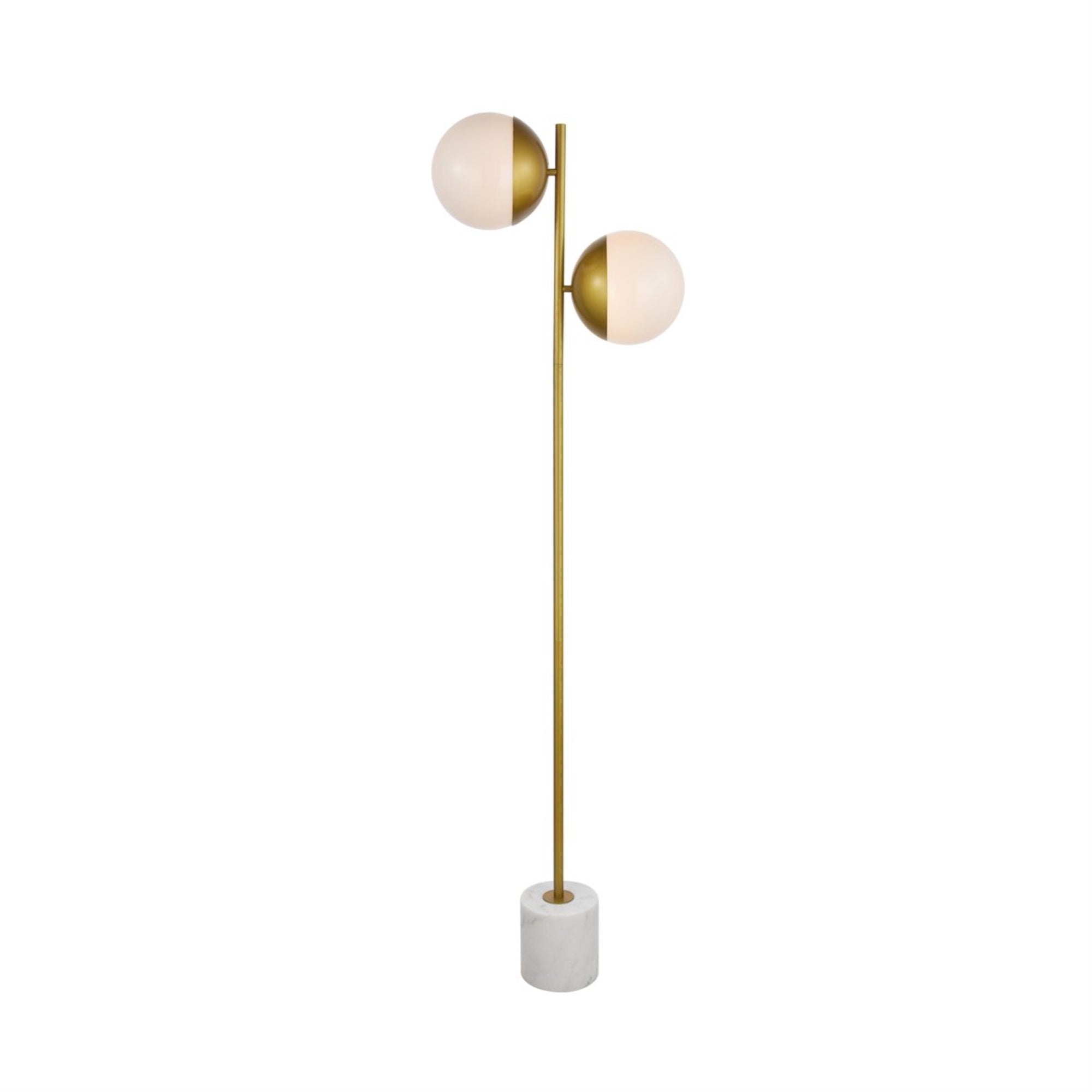Elegant Lighting Brass Floor Lamp, 2 Lights, Frosted White Glass, Model LD6114BR