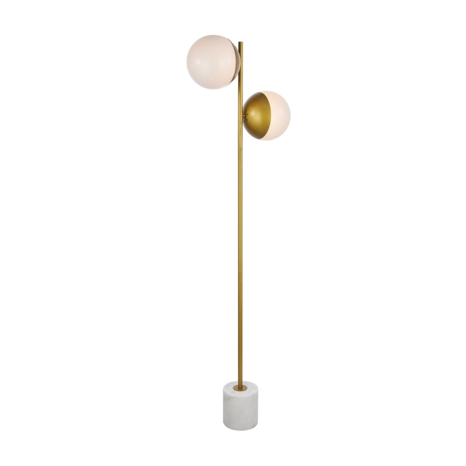 Elegant Lighting Brass Floor Lamp, 2 Lights, Frosted White Glass, Model LD6114BR