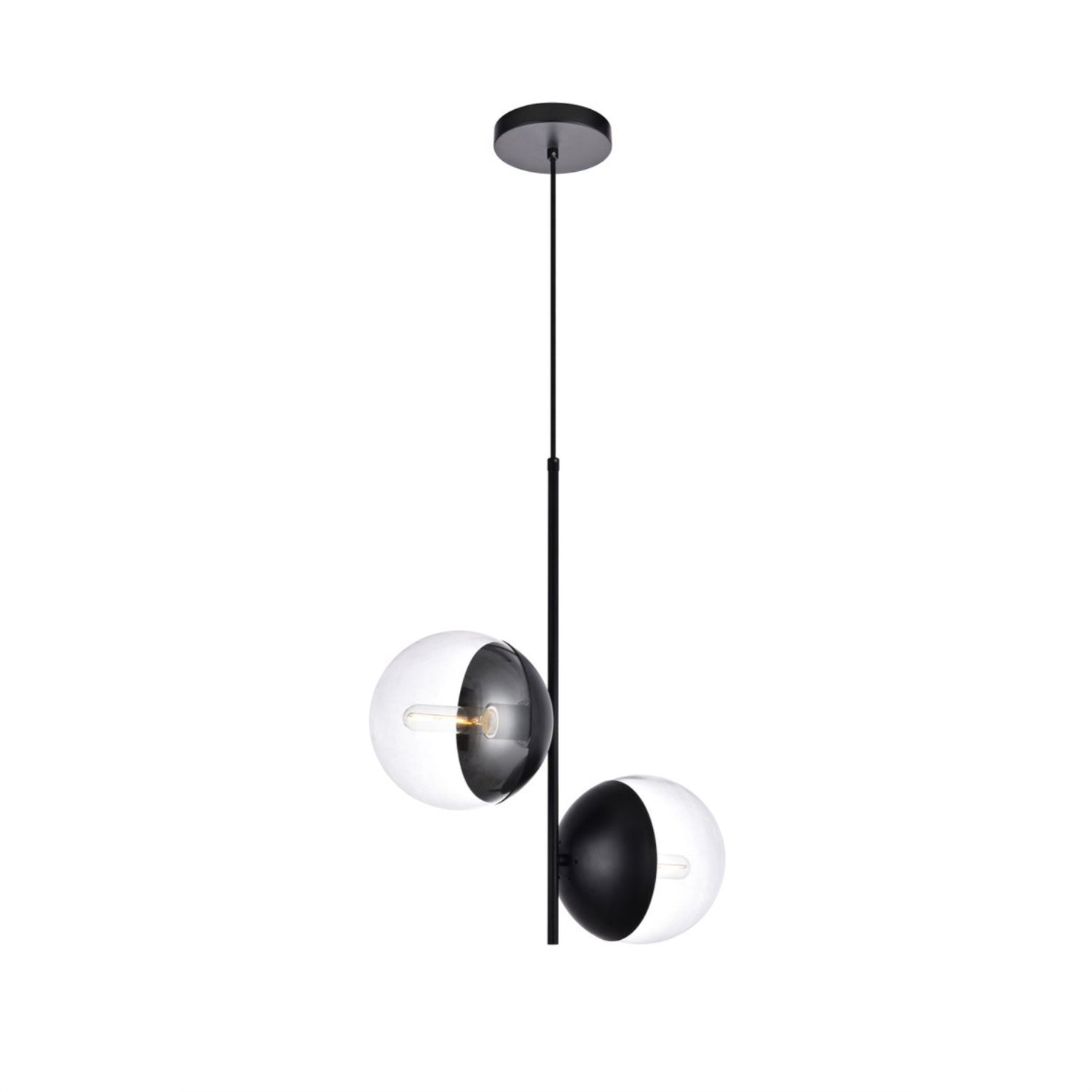 Elegant Lighting Living District Eclipse Pendant Light, Black, Metal, Clear Glass, Model LD6117BK