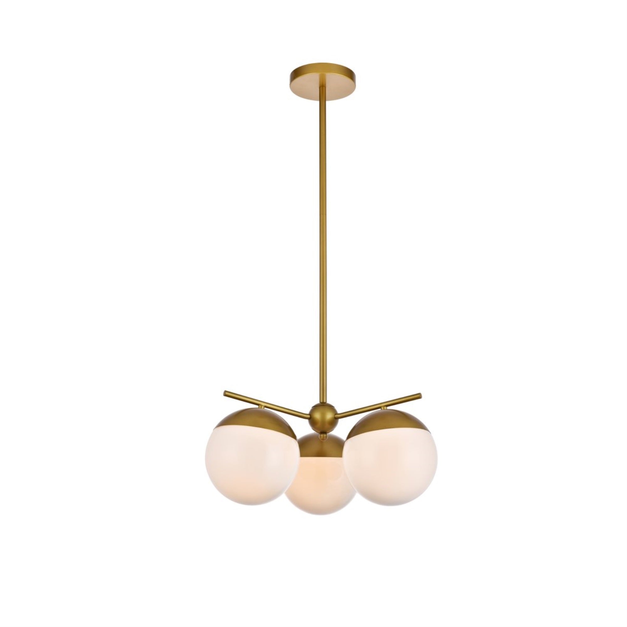 Elegant Lighting Living District Eclipse Pendant Light, 3 Lights, Brass/Frosted White, Model LD6132BR, Glass Material