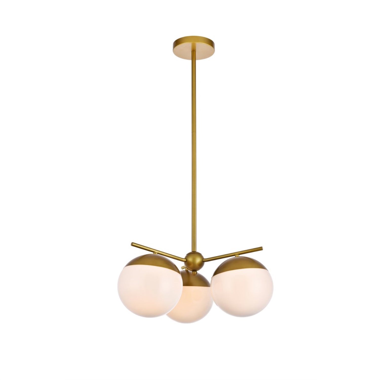 Elegant Lighting Living District Eclipse Pendant Light, 3 Lights, Brass/Frosted White, Model LD6132BR, Glass Material