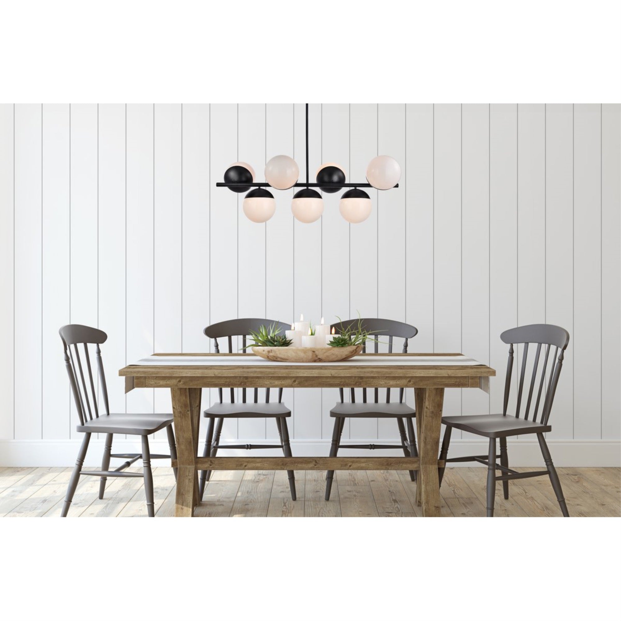 Elegant Lighting 7-Light Pendant Light Metal & Glass Black/Frosted White LD6134BK