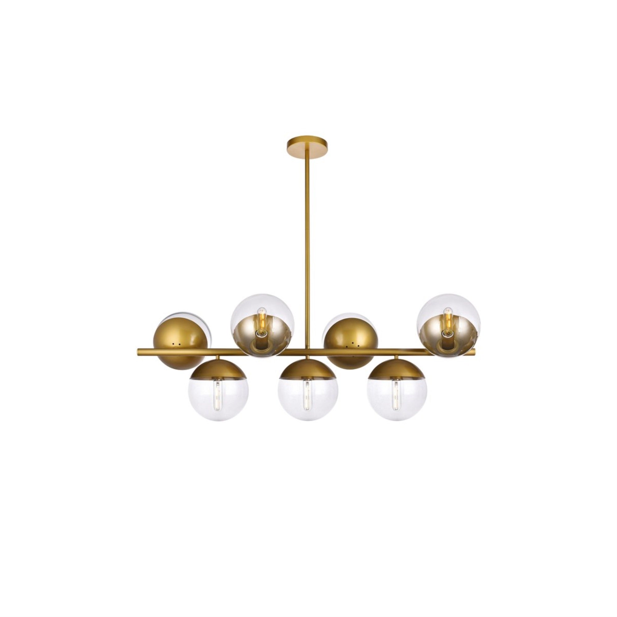 Elegant Lighting Living District Eclipse Pendant, 7 Lights, Brass Metal, Model LD6139BR, Clear Glass