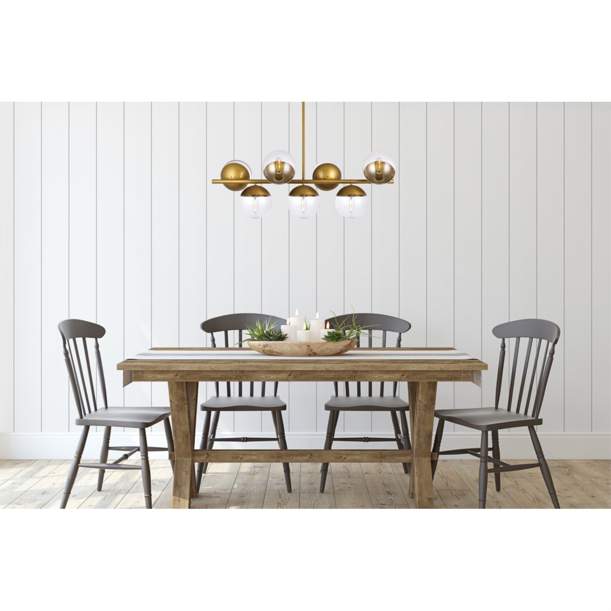 Elegant Lighting Living District Eclipse Pendant, 7 Lights, Brass Metal, Model LD6139BR, Clear Glass