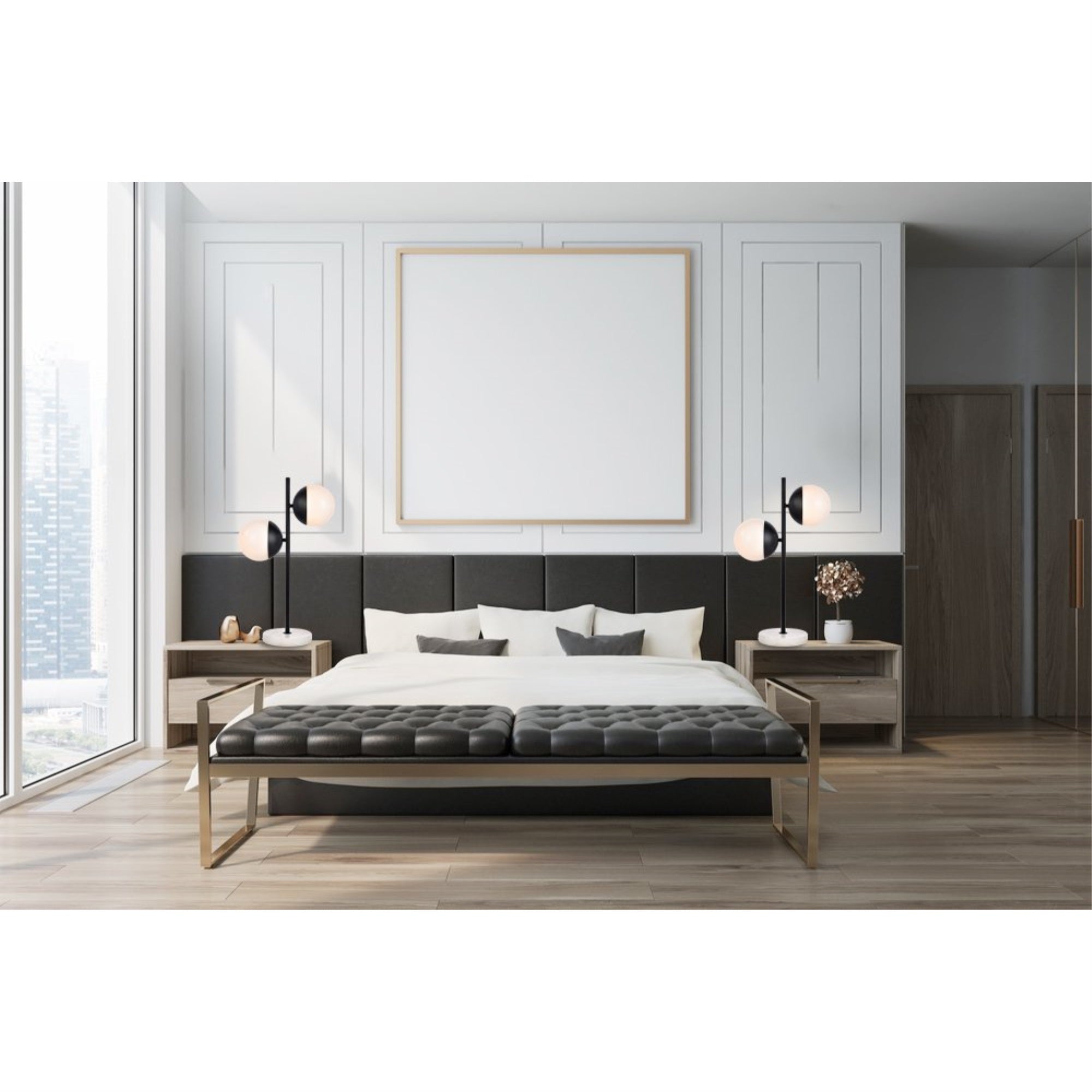 Eclipse 2 Lights Black Table Lamp With Frosted White Glass