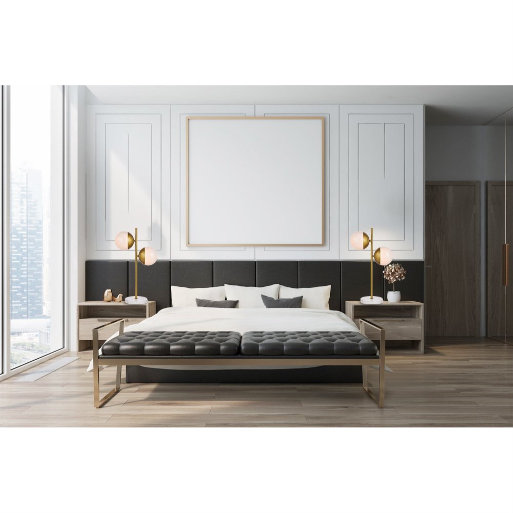 Living District Eclipse 2-Light Metal & Glass Table Lamp In Brass/Frosted White