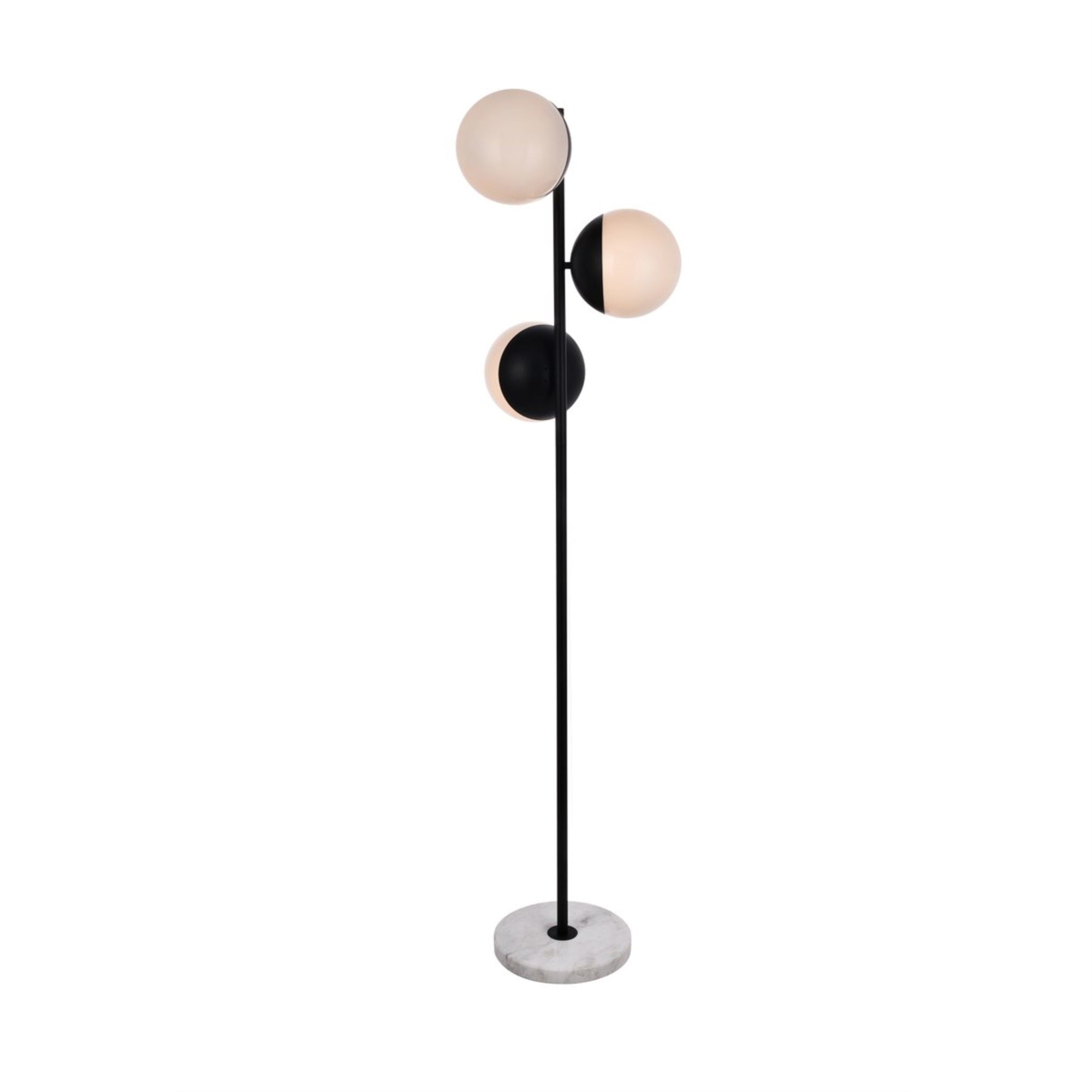 Elegant Lighting Black Floor Lamp with 3 Lights, Frosted White Glass, 17.5inD x 17.5inW x 65.5inH, Model LD6158BK