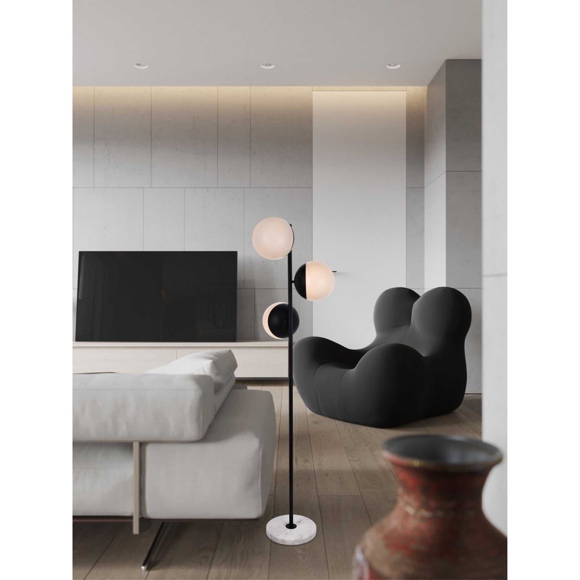 Elegant Lighting Black Floor Lamp with 3 Lights, Frosted White Glass, 17.5inD x 17.5inW x 65.5inH, Model LD6158BK