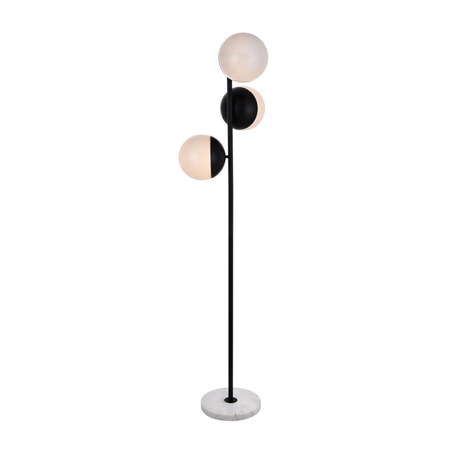 Elegant Lighting Black Floor Lamp with 3 Lights, Frosted White Glass, 17.5inD x 17.5inW x 65.5inH, Model LD6158BK