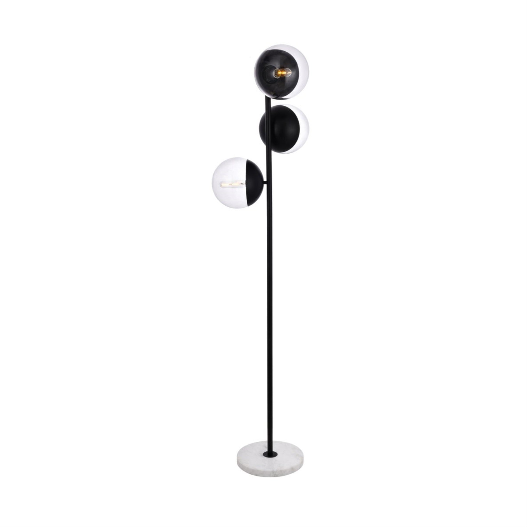 Living District 3-Light Floor Lamp, Metal, Black and Clear, Model LD6159BK