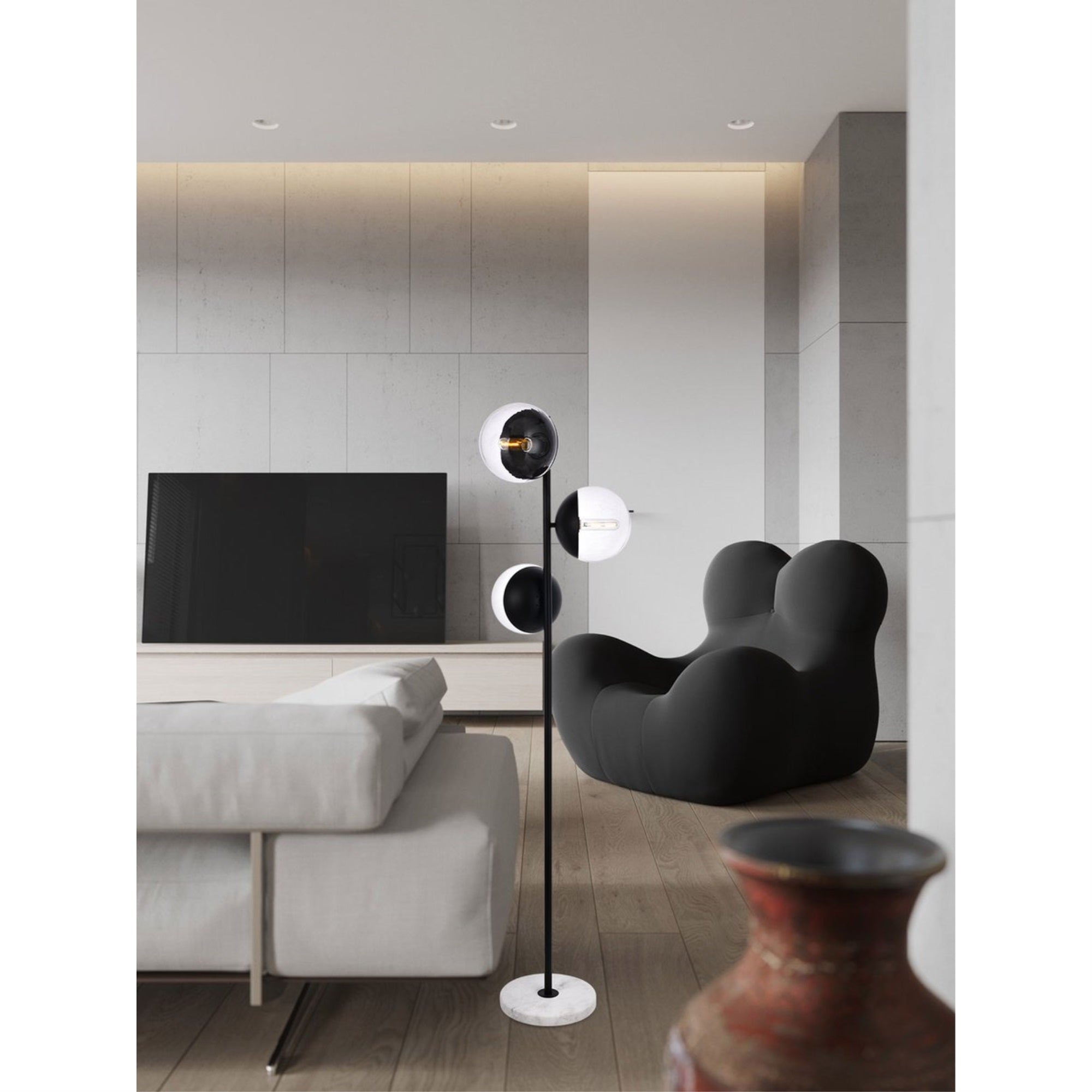Living District 3-Light Floor Lamp, Metal, Black and Clear, Model LD6159BK