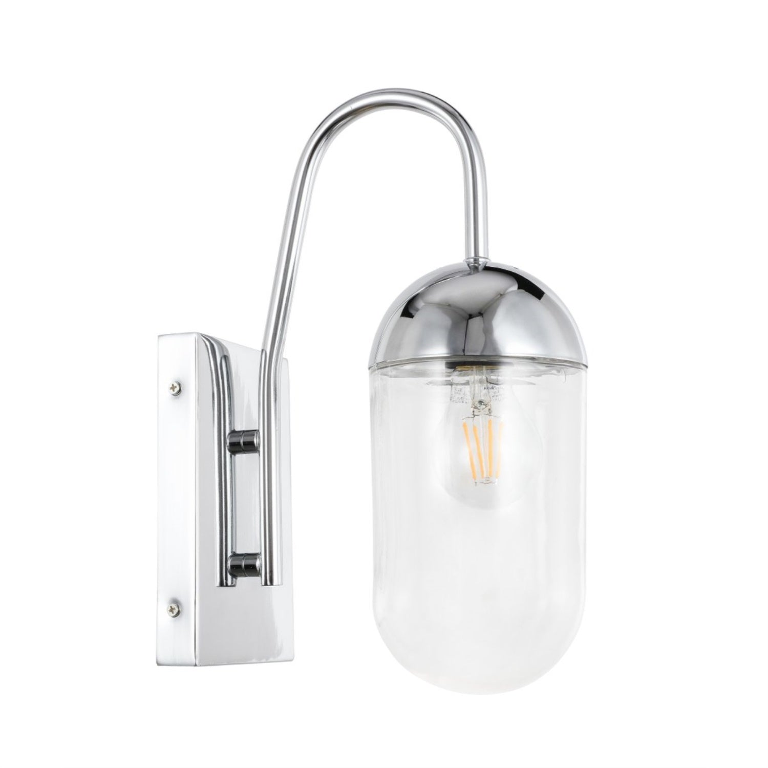Living District Modern Chrome & Clear Glass Wall Sconce, 1 Light Indoor Decorative Fixture