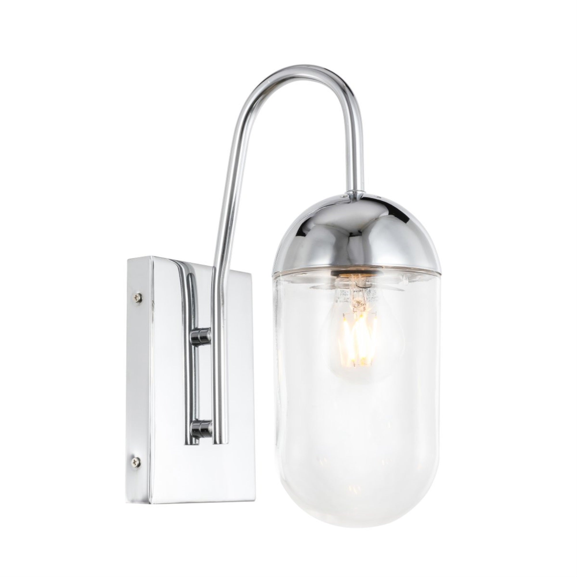 Living District Modern Chrome & Clear Glass Wall Sconce, 1 Light Indoor Decorative Fixture