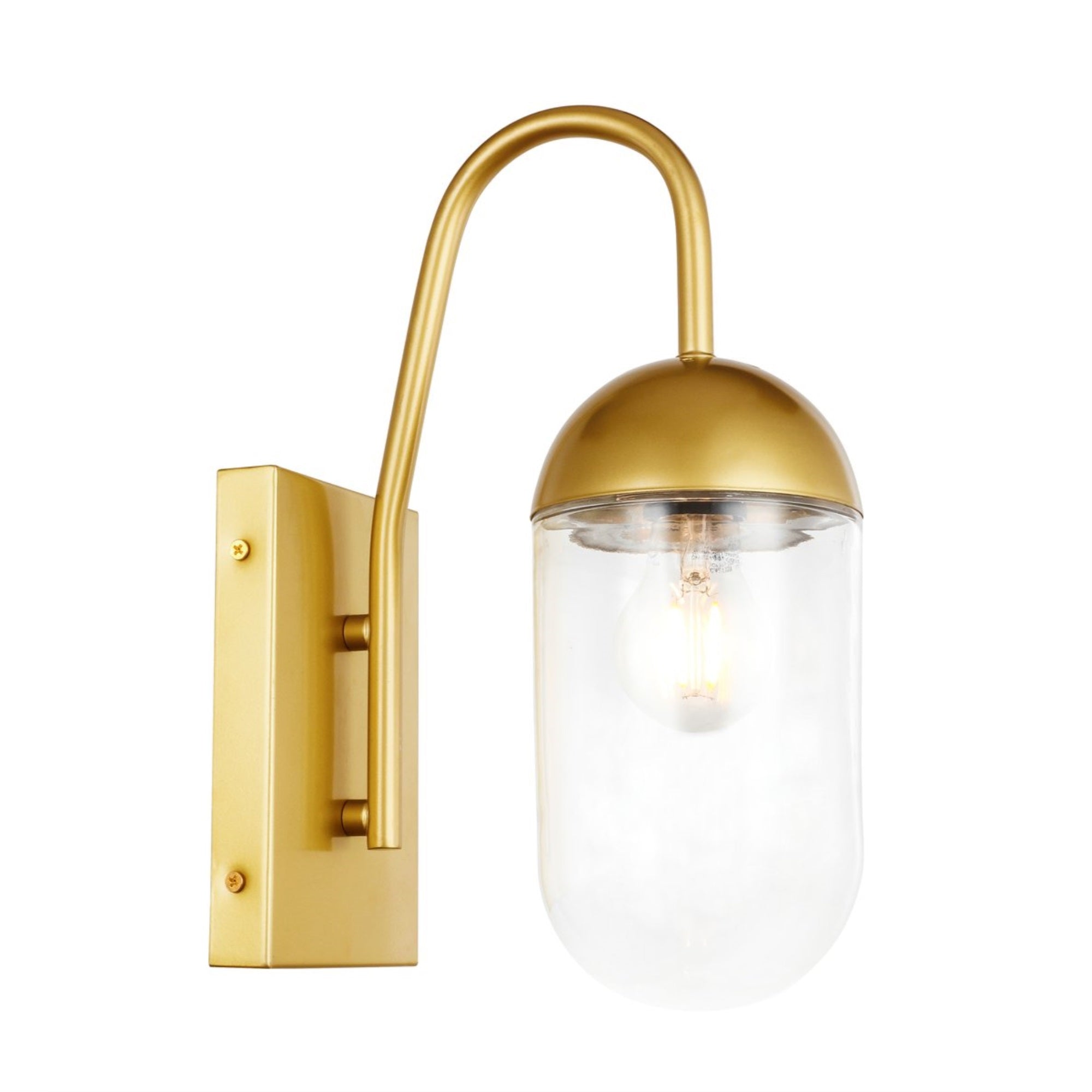 Living District Modern Brass & Clear Glass Wall Sconce, 1 Light Indoor Decorative Fixture