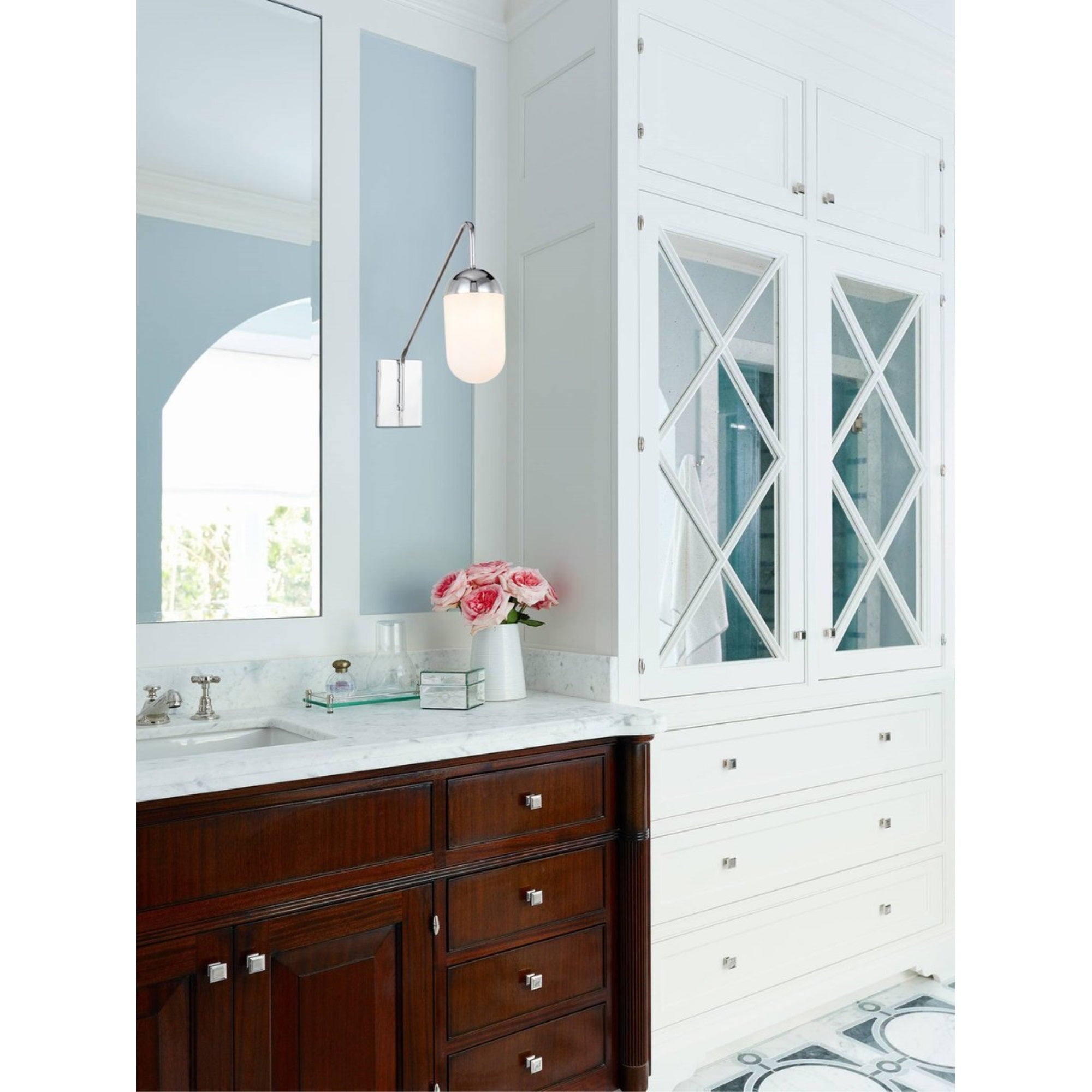 Kace 1 light Chrome and frosted white glass wall sconce