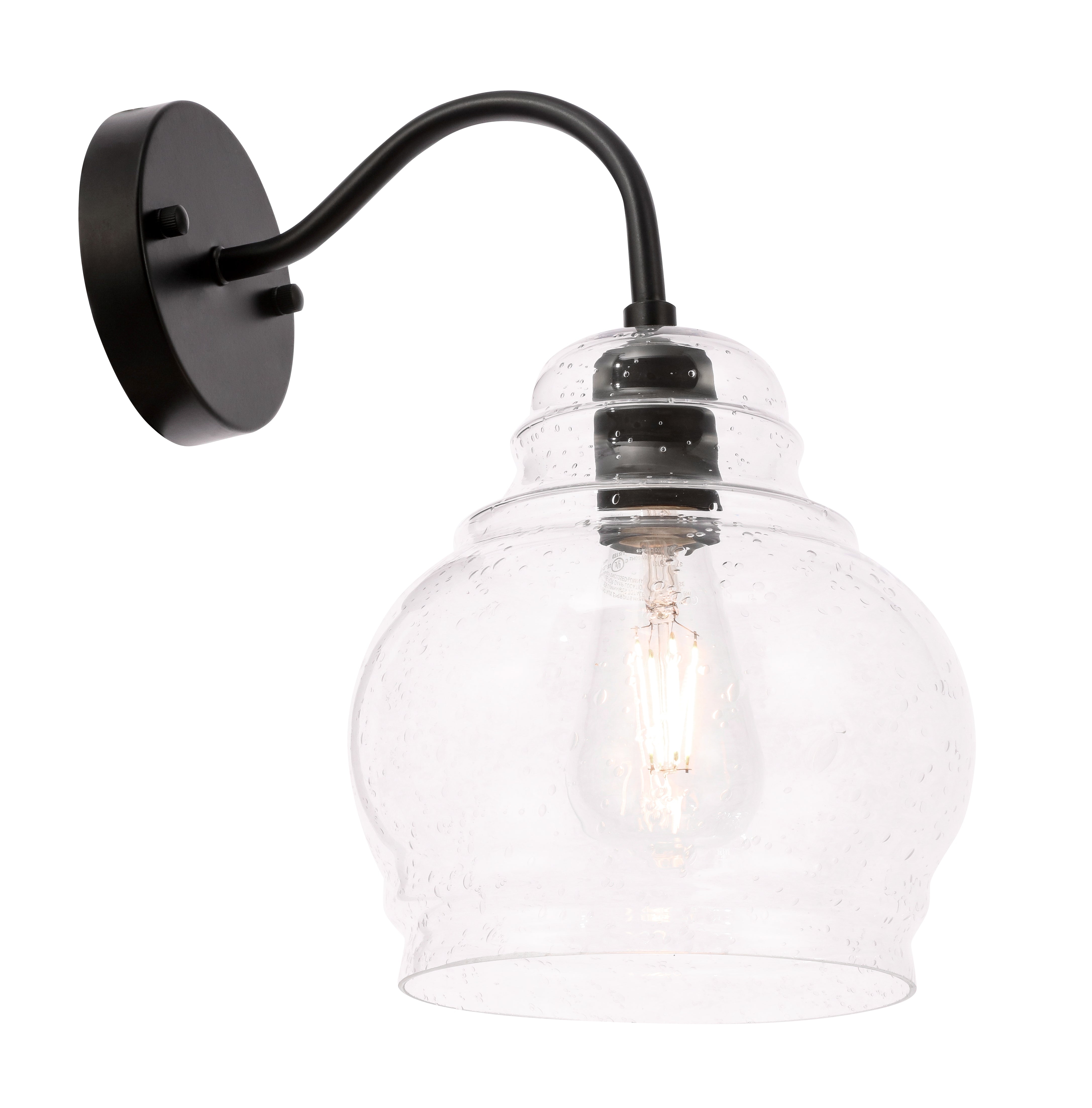 Living District 1-Light Metal & Glass Wall Sconce, Black/Clear, Model LD6192BK