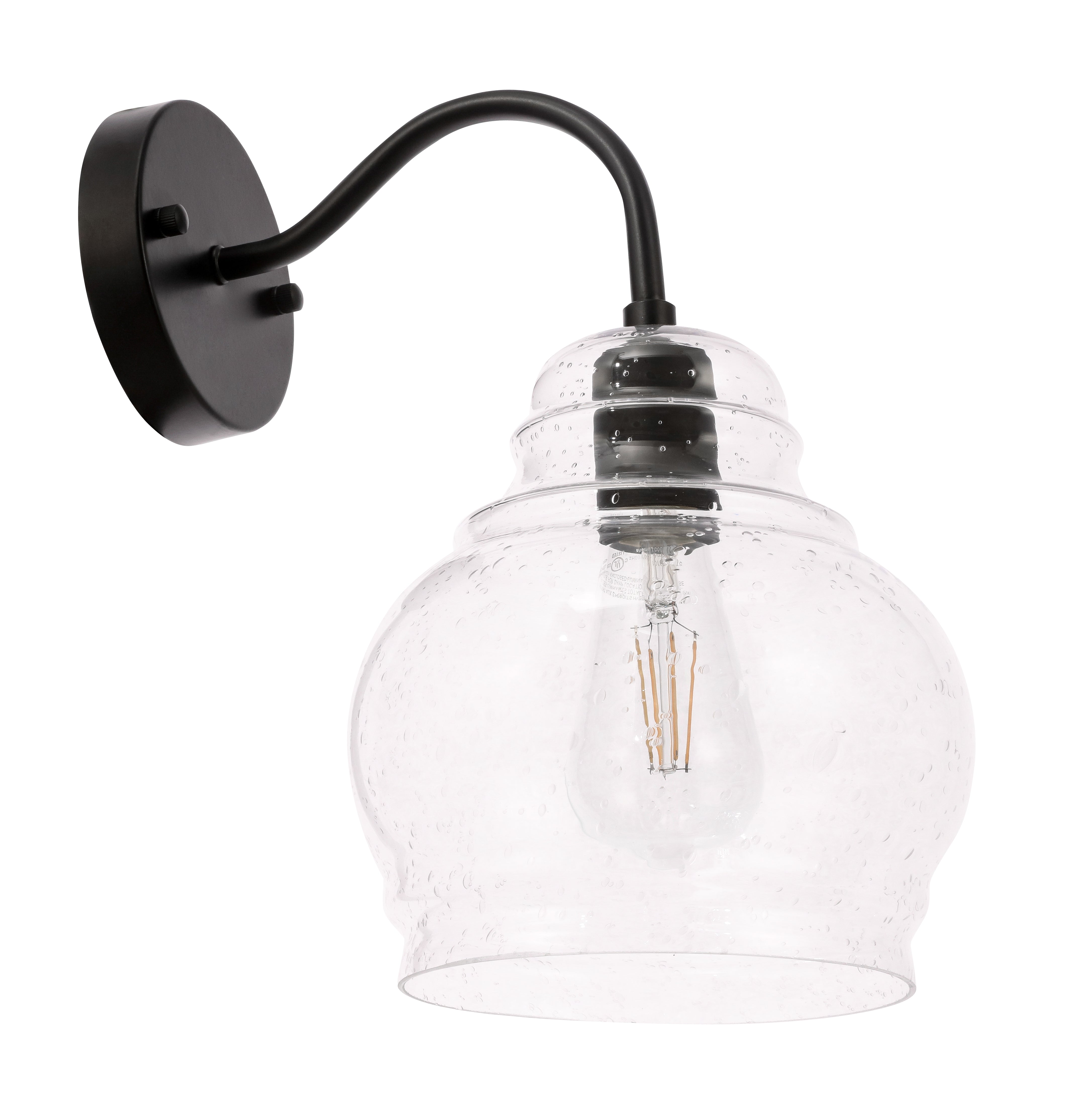 Living District 1-Light Metal & Glass Wall Sconce, Black/Clear, Model LD6192BK