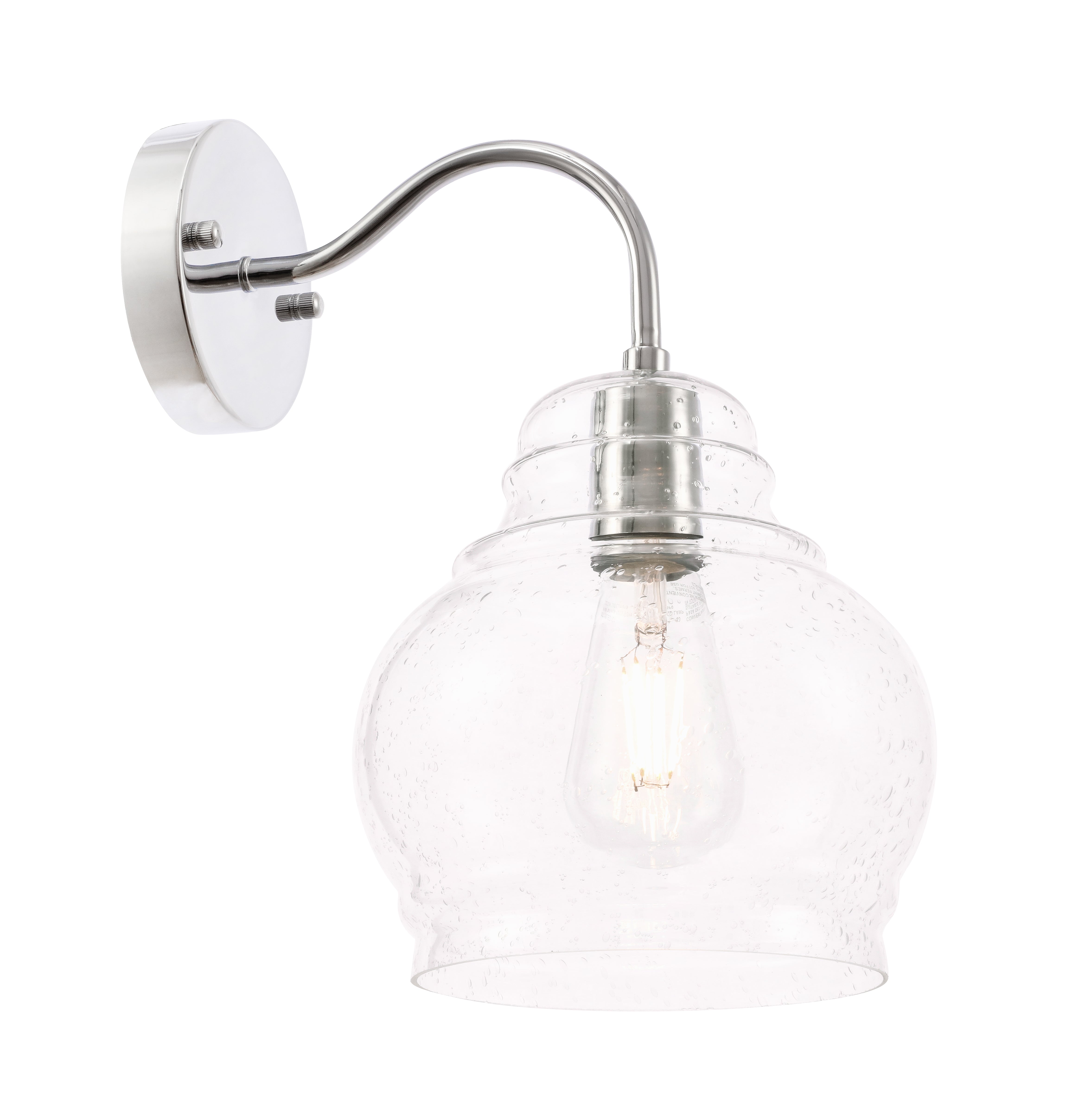 Living District Wall Sconce, 1 Light, Chrome Finish, Clear Seeded Glass, Model LD6193C