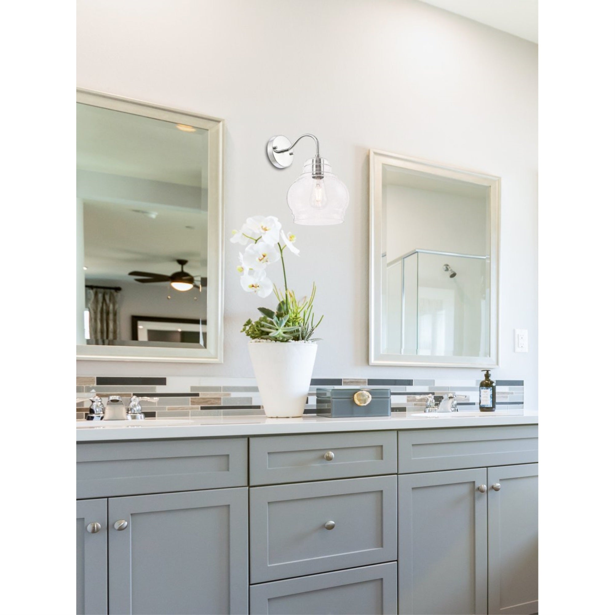 Living District Wall Sconce, 1 Light, Chrome Finish, Clear Seeded Glass, Model LD6193C