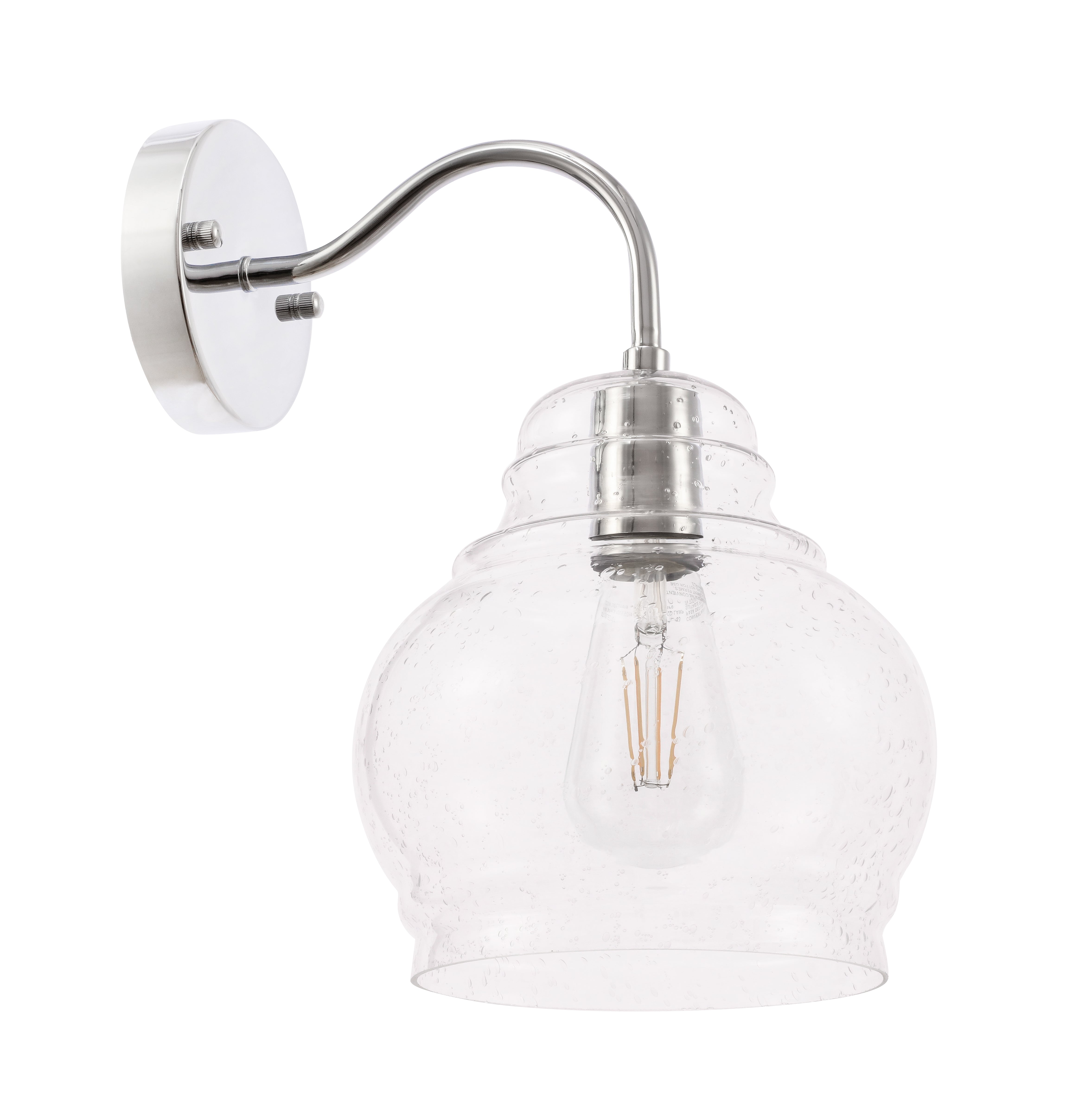 Living District Wall Sconce, 1 Light, Chrome Finish, Clear Seeded Glass, Model LD6193C