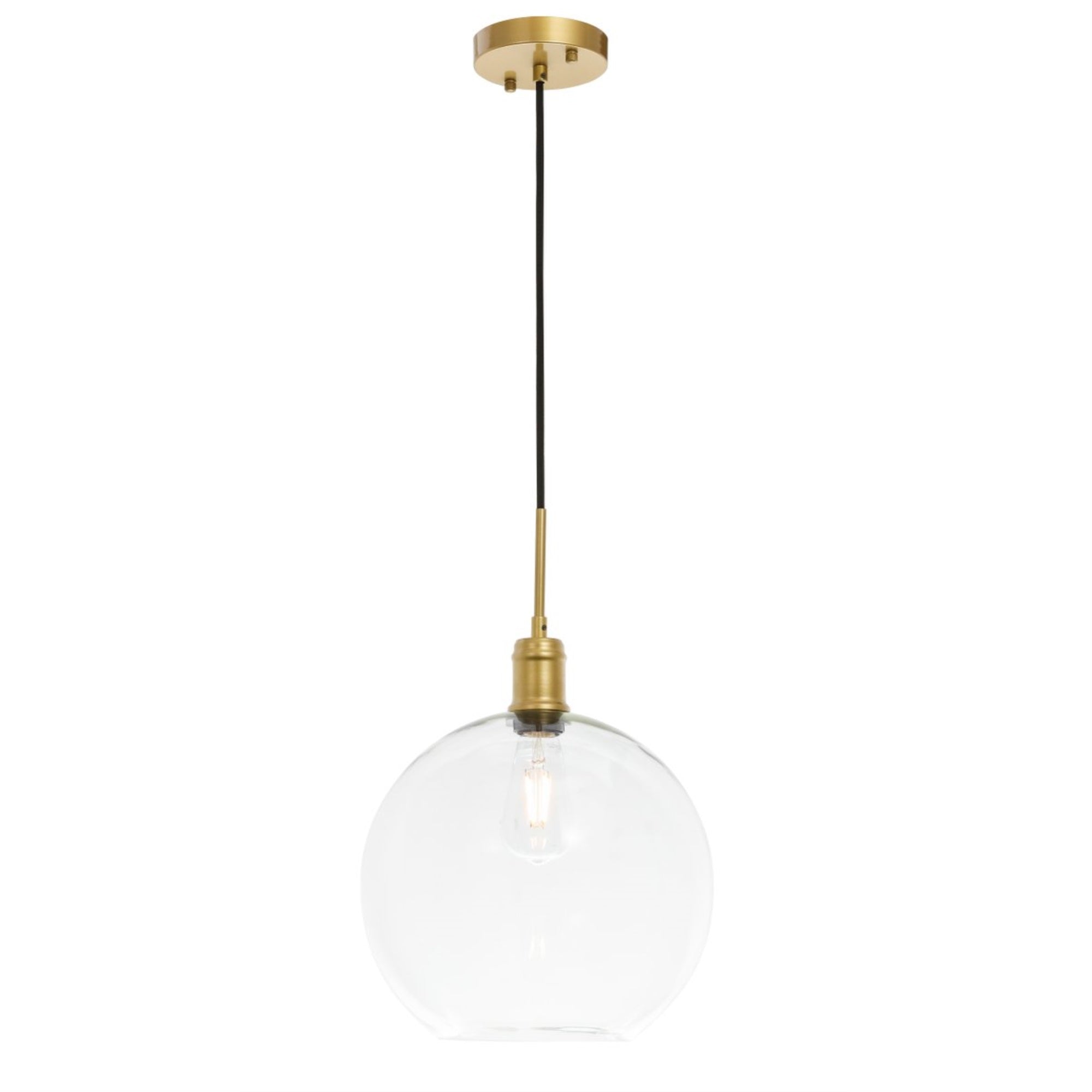 Elegant Lighting Emett 1-Light Brass Pendant With Clear Glass Shade - Modern Metal Fixture
