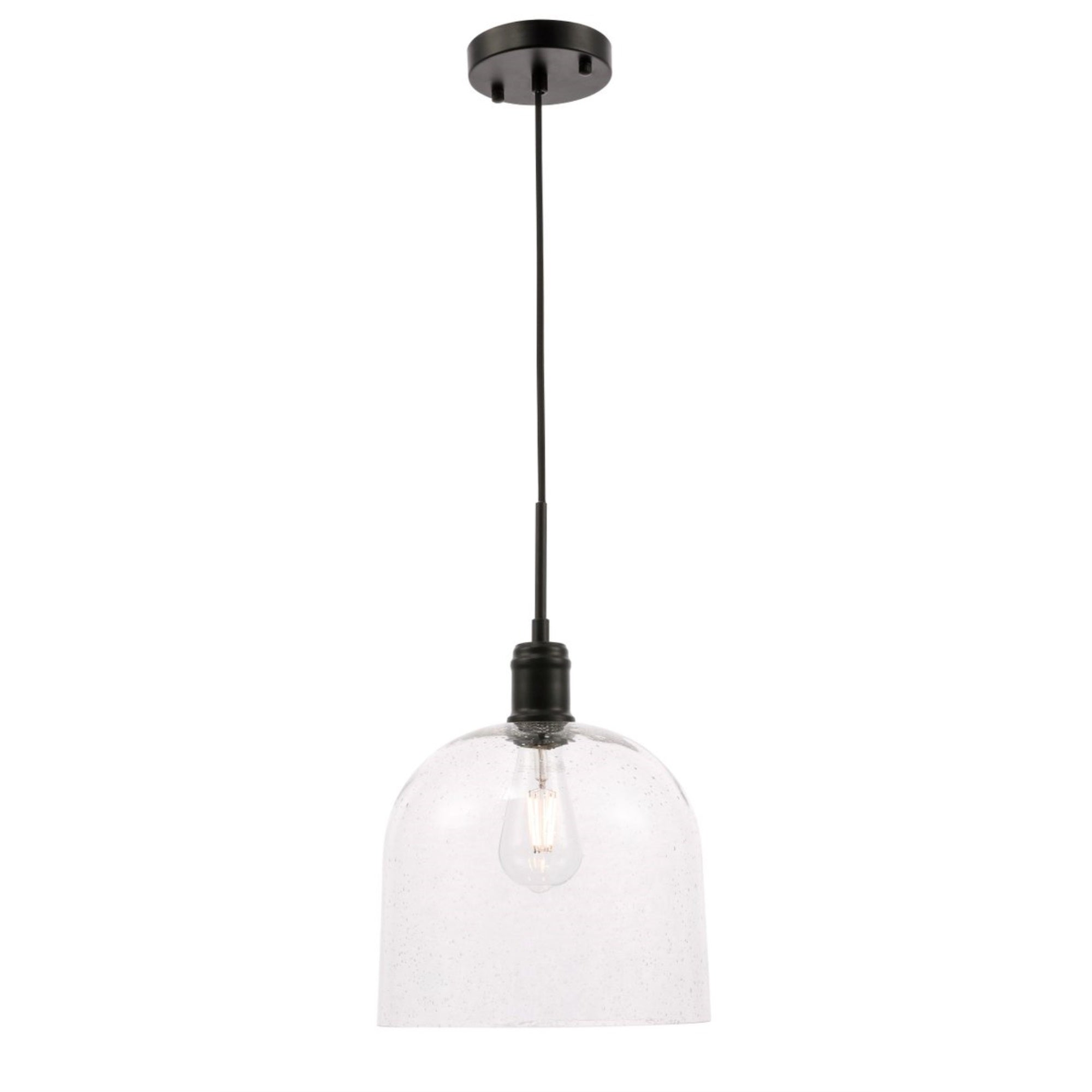 Living District 1-Light Metal Pendant Light, Black and Clear Seeded, Model LD6213BK