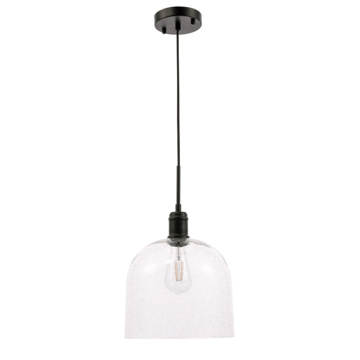 Living District 1-Light Metal Pendant Light, Black and Clear Seeded, Model LD6213BK