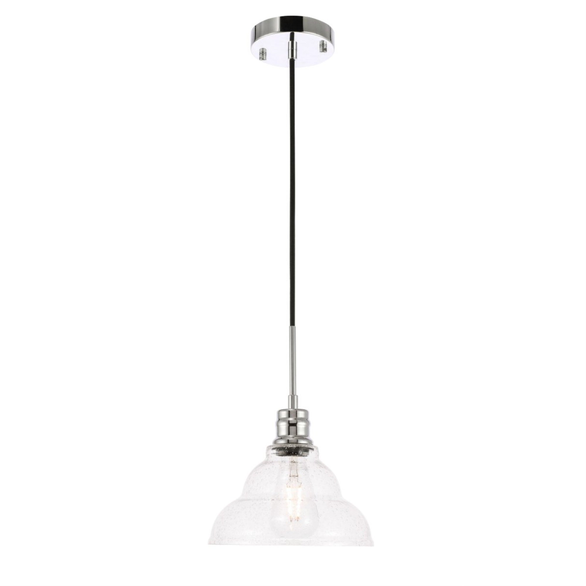 Living District Chrome Pendant Light With Clear Seeded Glass Shade, 1 Light Fixture