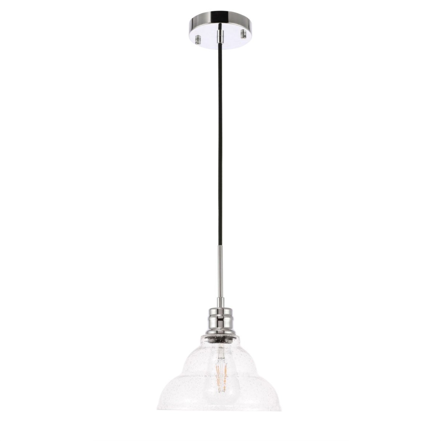 Living District Chrome Pendant Light With Clear Seeded Glass Shade, 1 Light Fixture