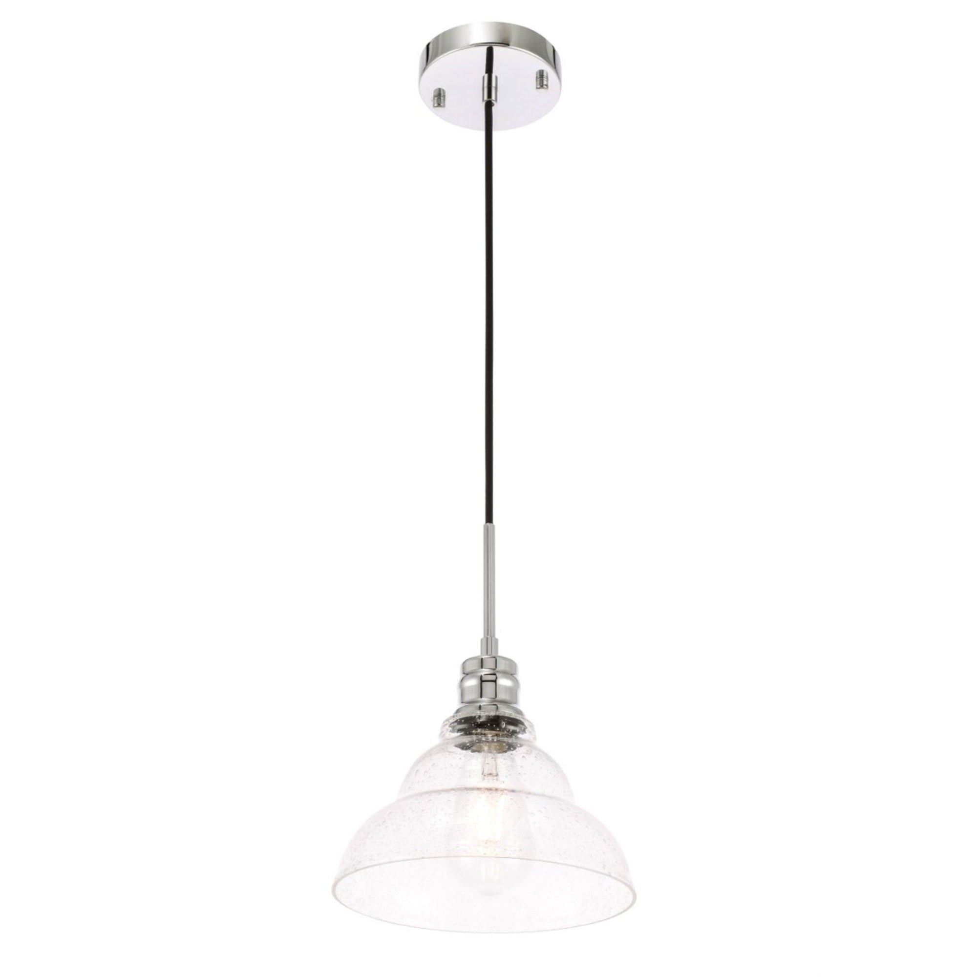 Living District Chrome Pendant Light With Clear Seeded Glass Shade, 1 Light Fixture