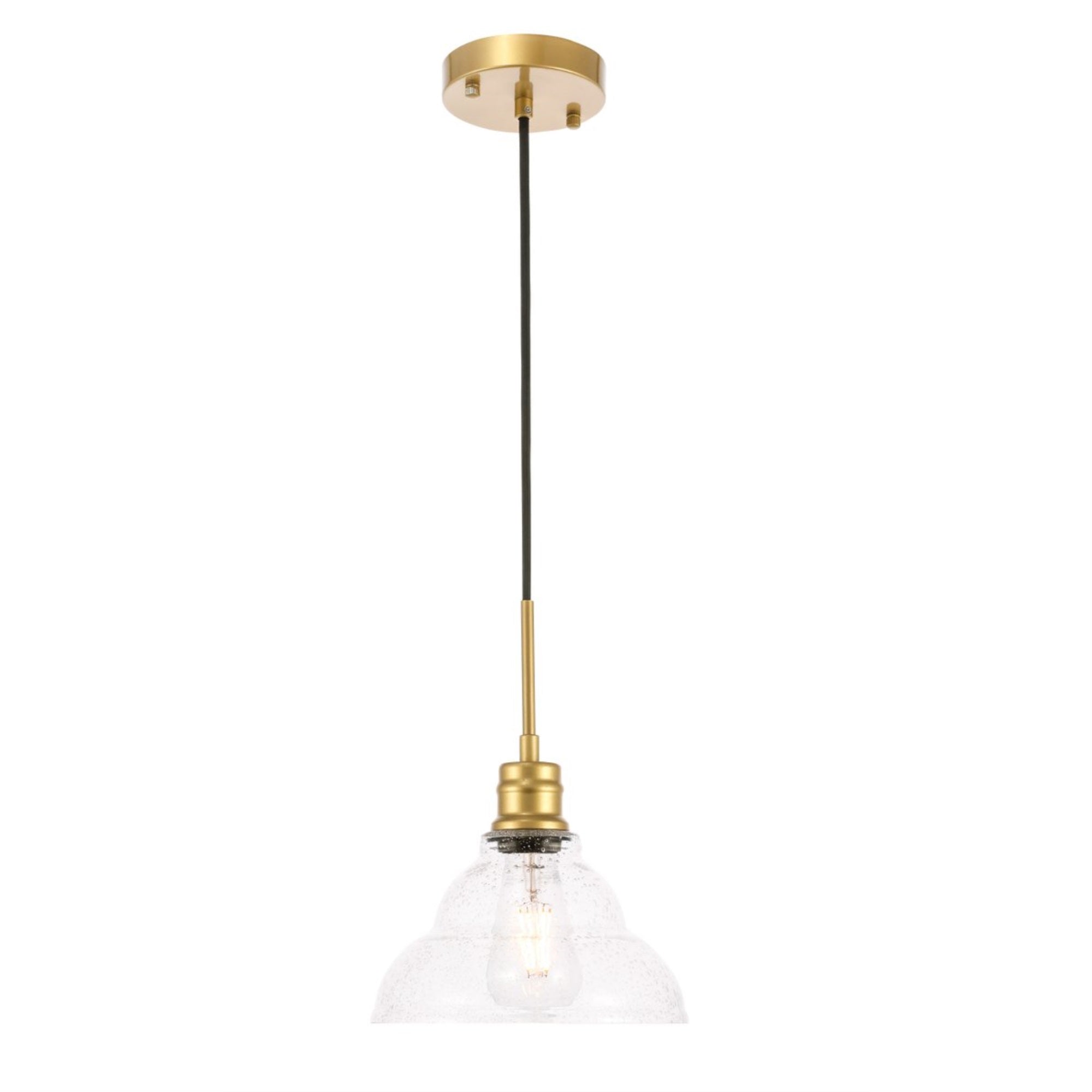 Living District Brass Ceiling Pendant Light With Clear Seeded Glass, 1-Light Modern Design