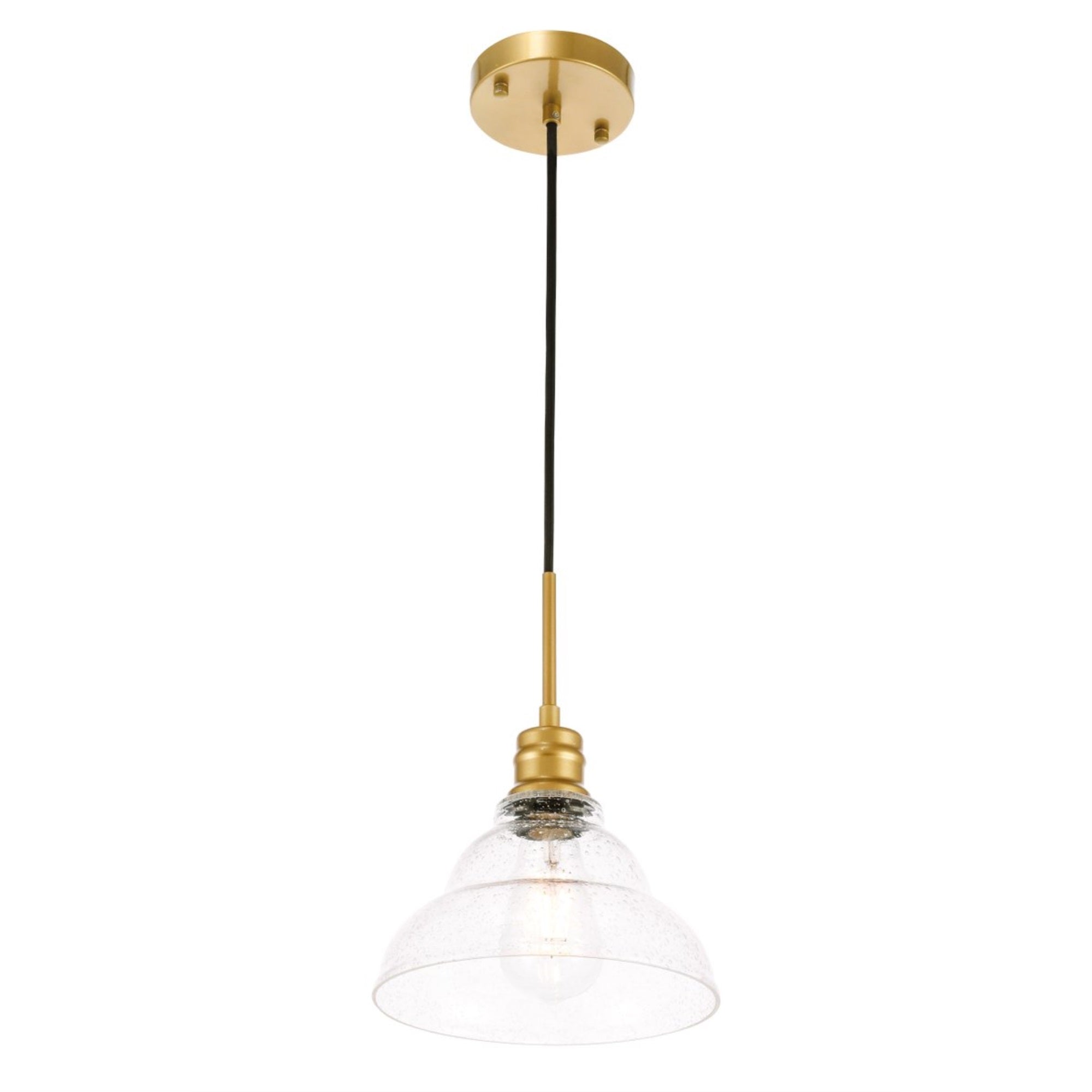 Living District Brass Ceiling Pendant Light With Clear Seeded Glass, 1-Light Modern Design
