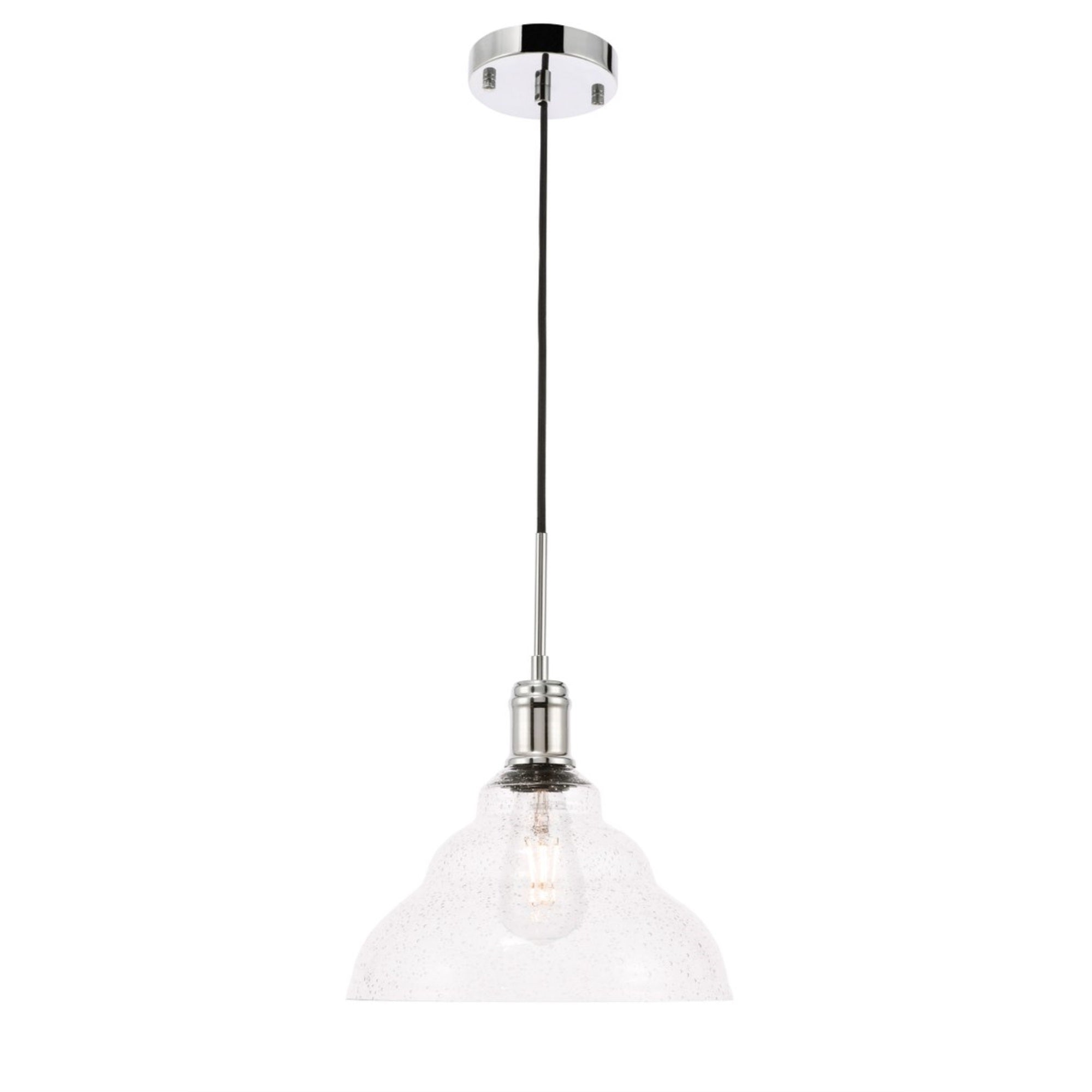 Living District Chrome Modern Pendant Light With Clear Seeded Glass Shade, 1 Light