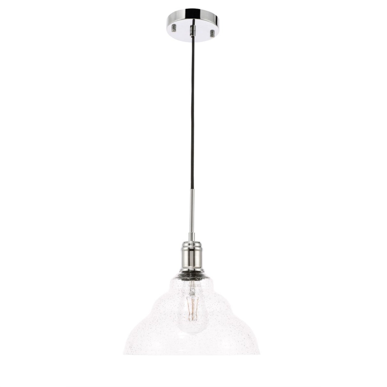 Living District Chrome Modern Pendant Light With Clear Seeded Glass Shade, 1 Light