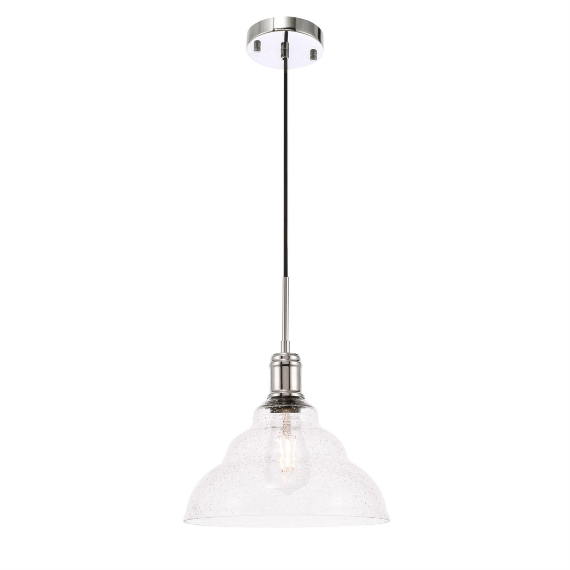 Living District Chrome Modern Pendant Light With Clear Seeded Glass Shade, 1 Light