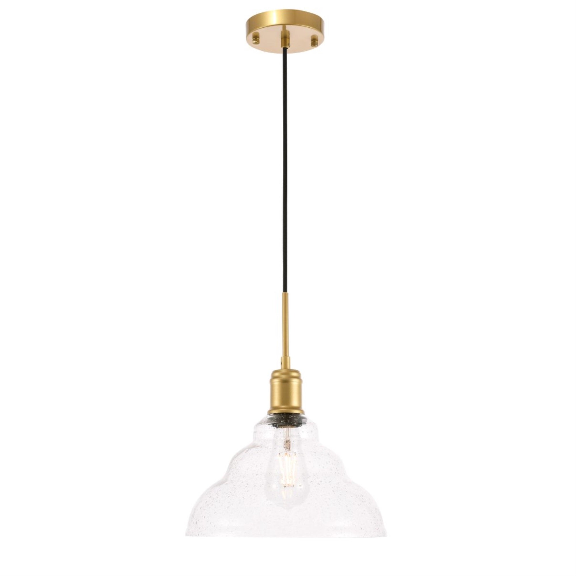 Living District Brass & Clear Glass Pendant Light - Modern Indoor Ceiling Fixture, 1 Light
