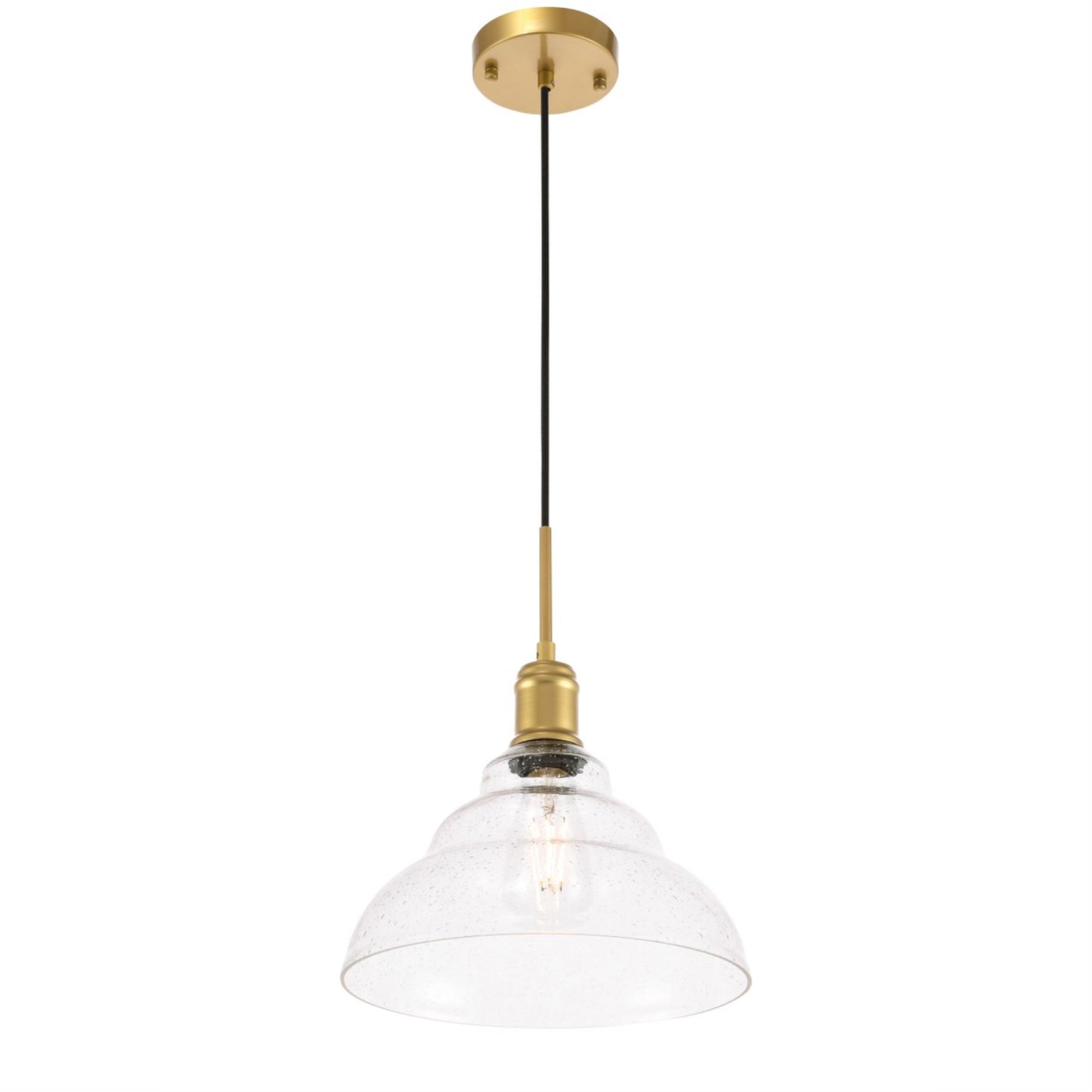 Living District Brass & Clear Glass Pendant Light - Modern Indoor Ceiling Fixture, 1 Light