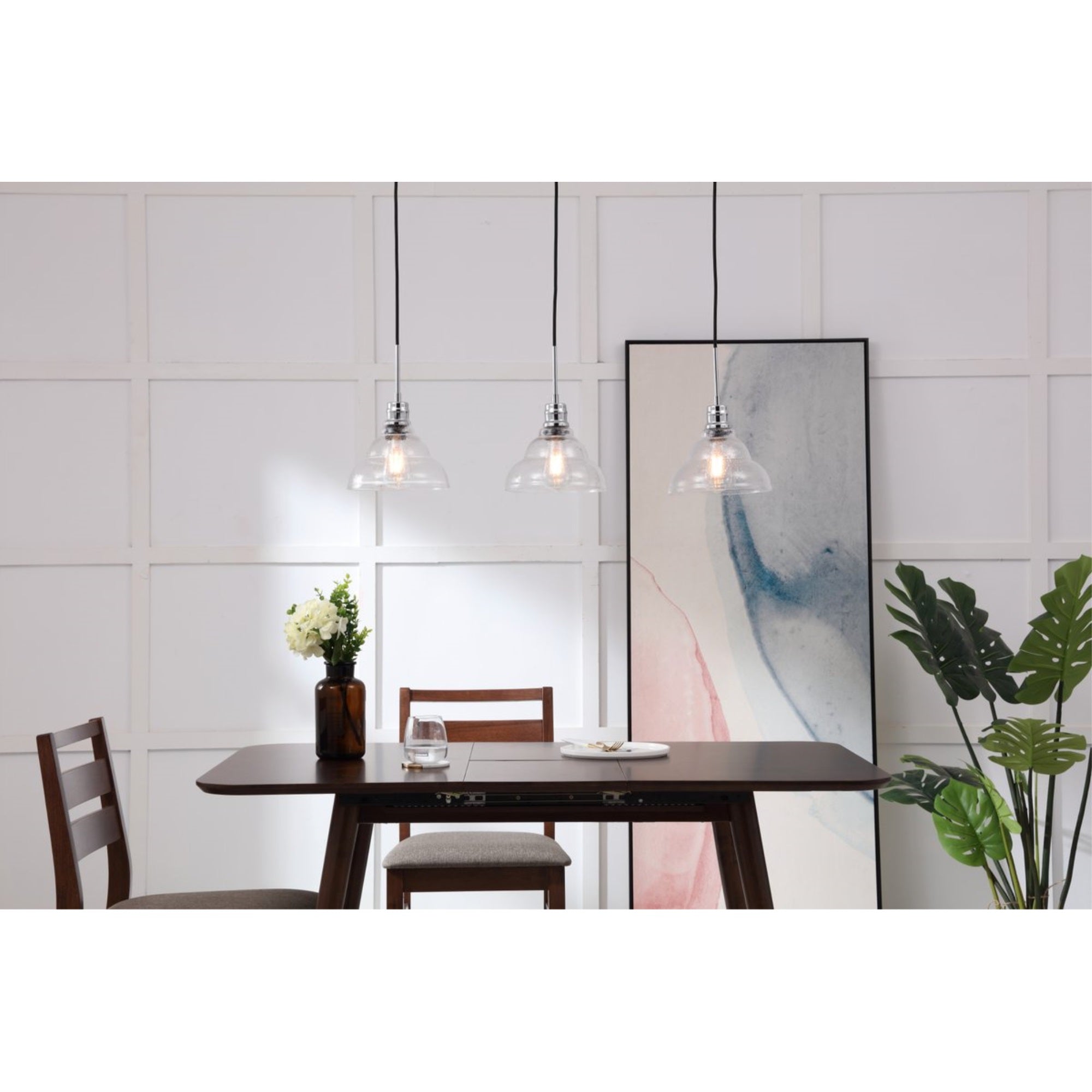 Elegant Lighting Clive 3 Light Pendant - Chrome, Seeded Glass, Model LD6223C