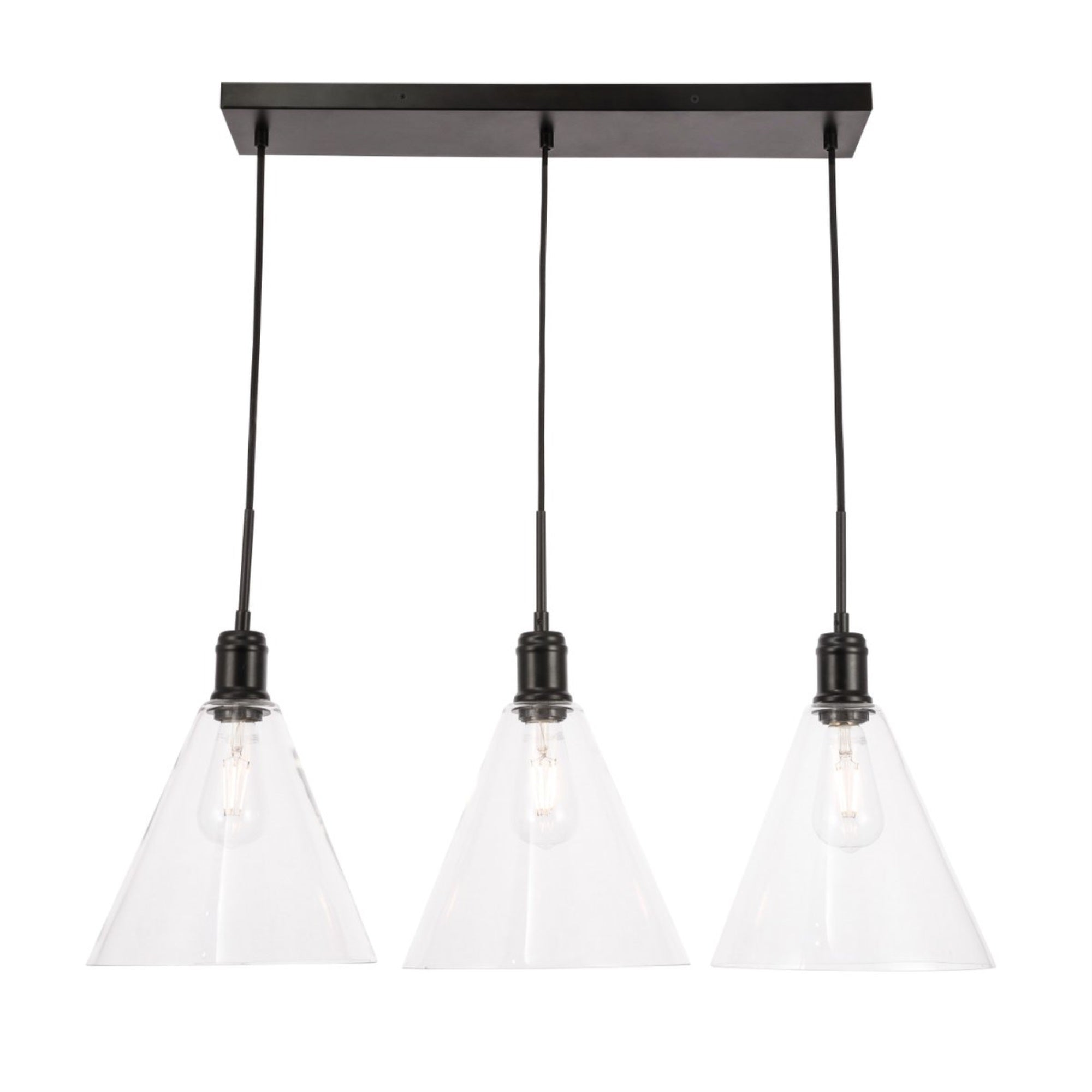Hugh 3 light Black and Clear glass pendant