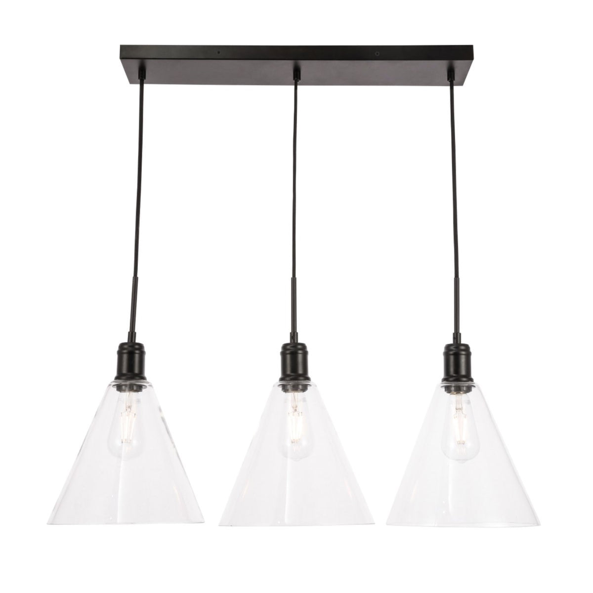 Hugh 3 light Black and Clear glass pendant